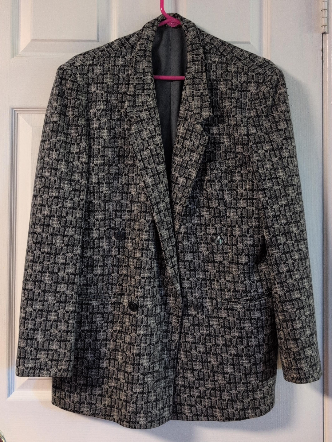 Double-Breasted Blazer - Grey Pattern