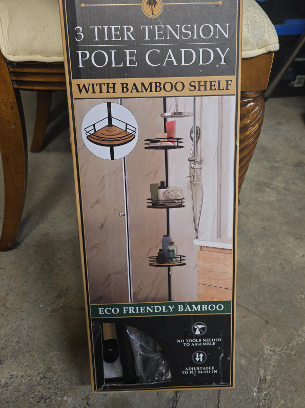 Bombay 3 Tier Tension Pole Caddy w/ Bamboo Shelf - New image indicator(1)