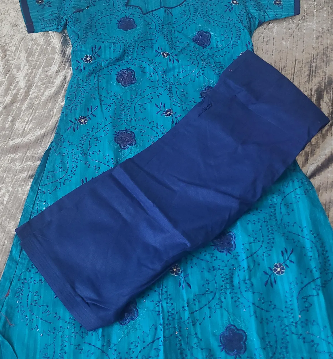 Teal Embroidered Kurti with Blue Pants
