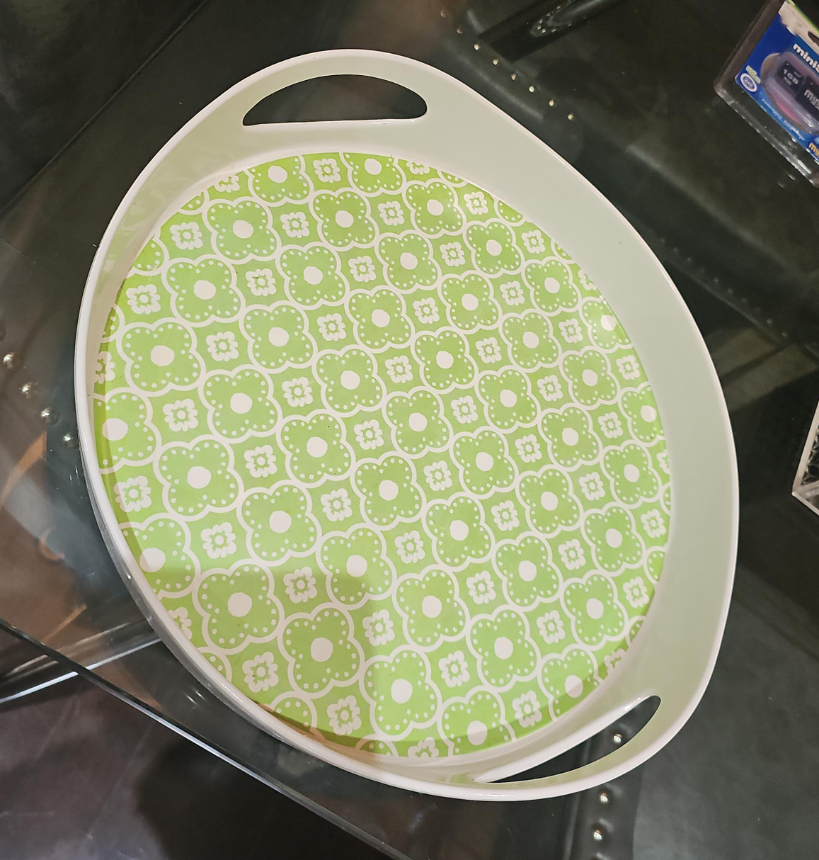 Green & White Patterned Serving Tray thumbnail