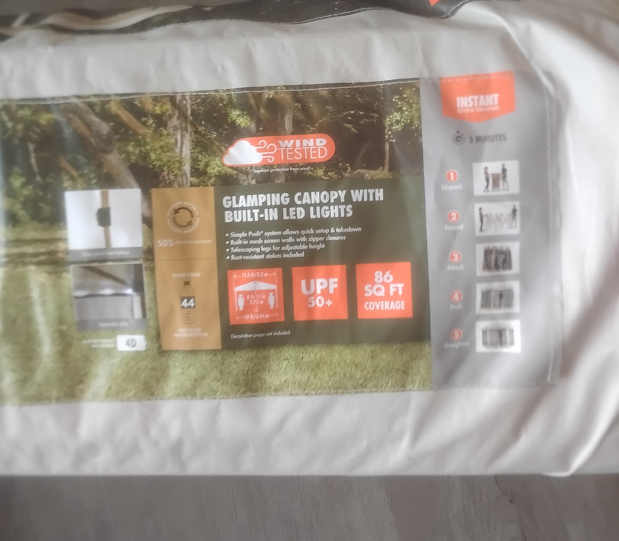Glamping Canopy with LED Lights - 86 sq ft Coverage