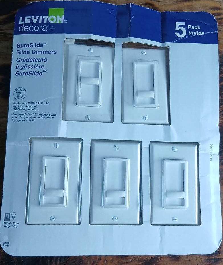 Leviton Decora+ SureSlide Slide Dimmers - 5 Pack White