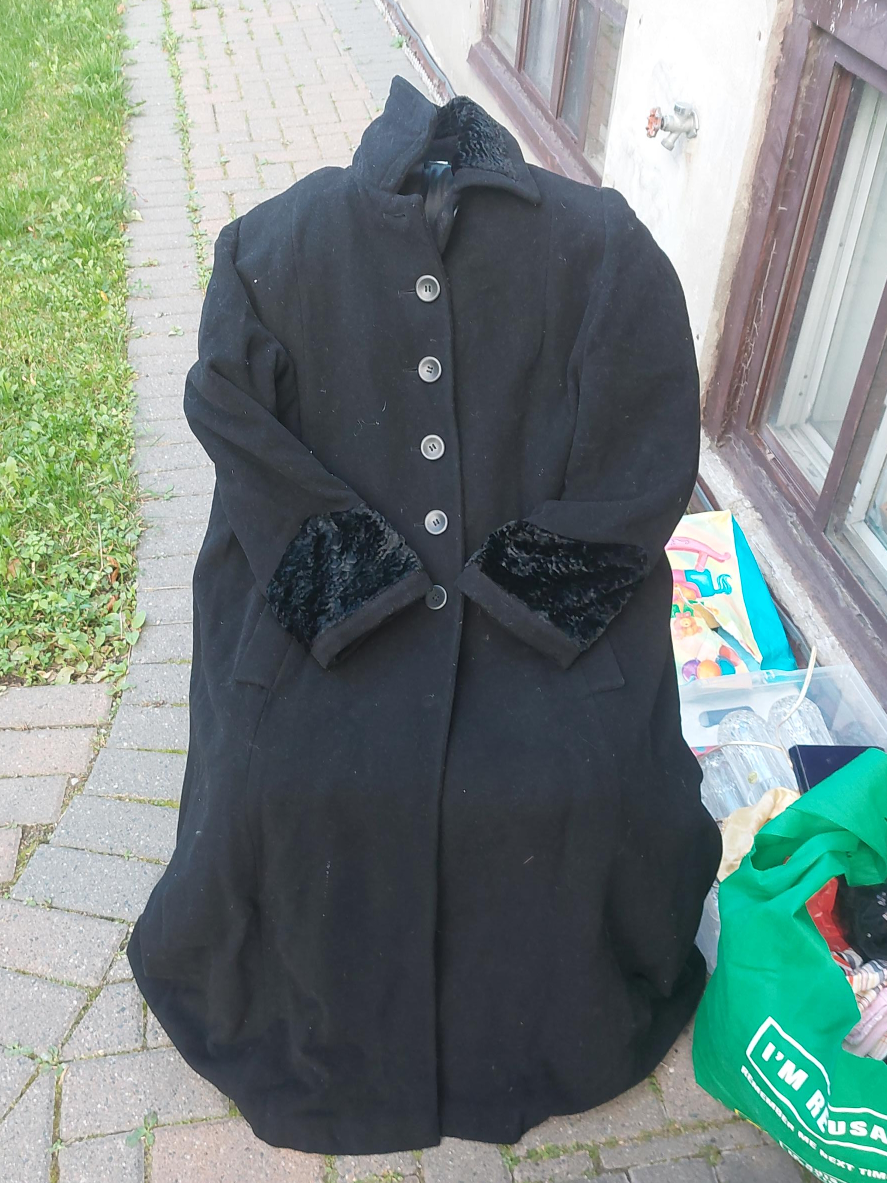 Black Wool Coat with Faux Fur Trim thumbnail