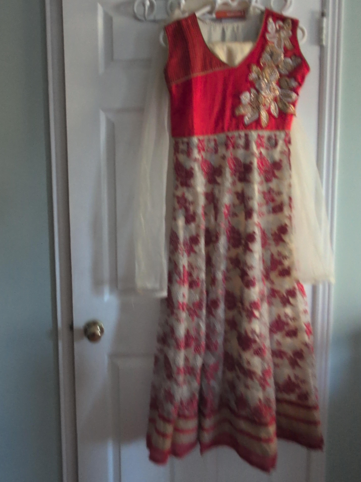 Red & Cream Floral Dress thumbnail