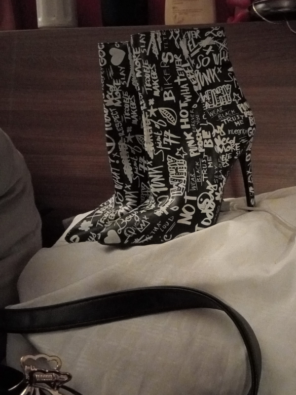 ALDO Black & White Graffiti Boots - Size 5 thumbnail