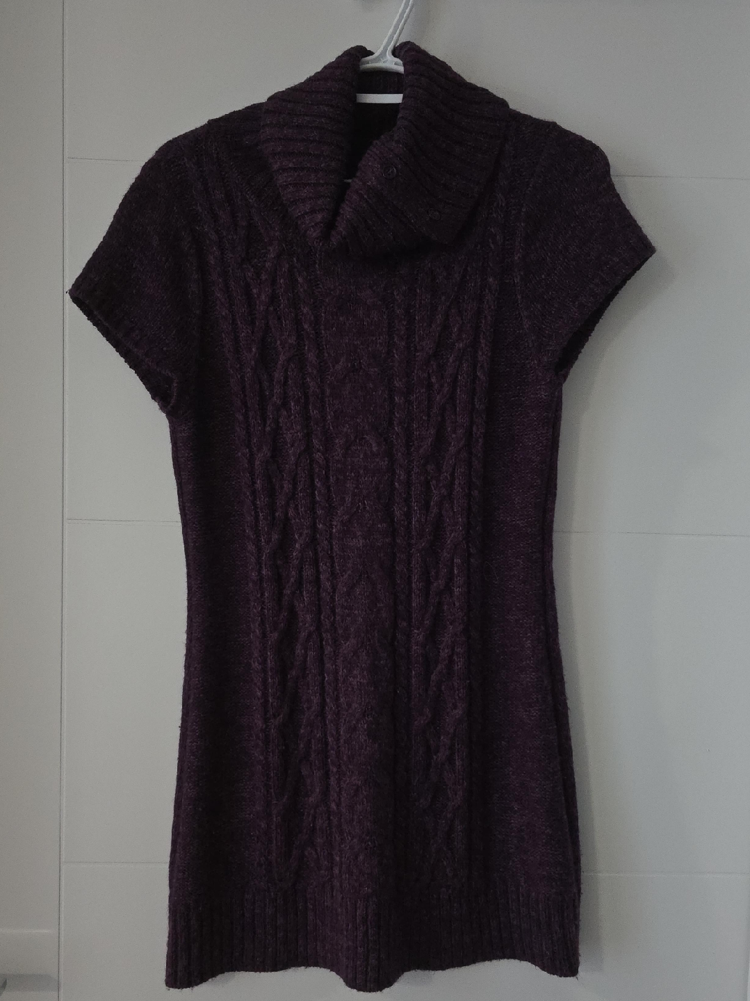Purple Cowl Neck Short Sleeve Sweater Dress