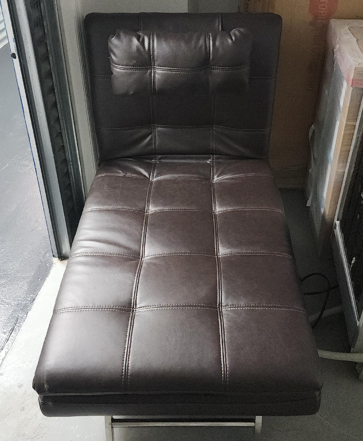 Brown Faux Leather Chaise Lounge Chair thumbnail