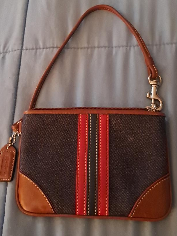Coach Denim & Leather Wristlet thumbnail