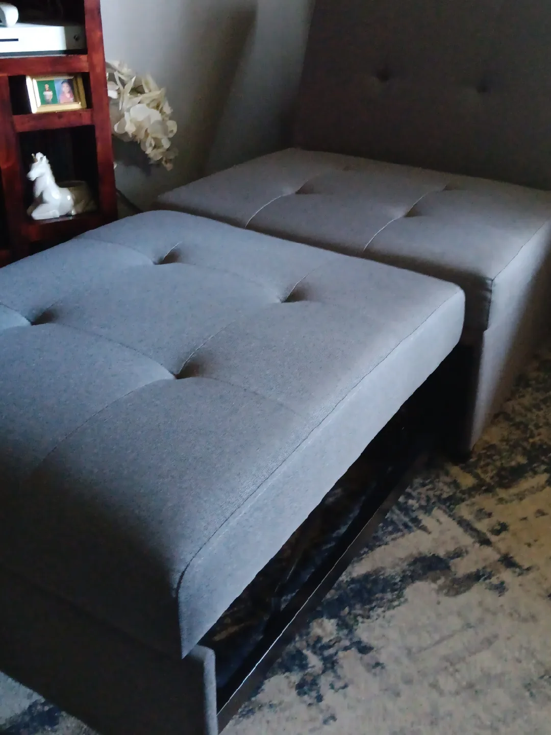 Gray Ottoman with Pull-Out Bed