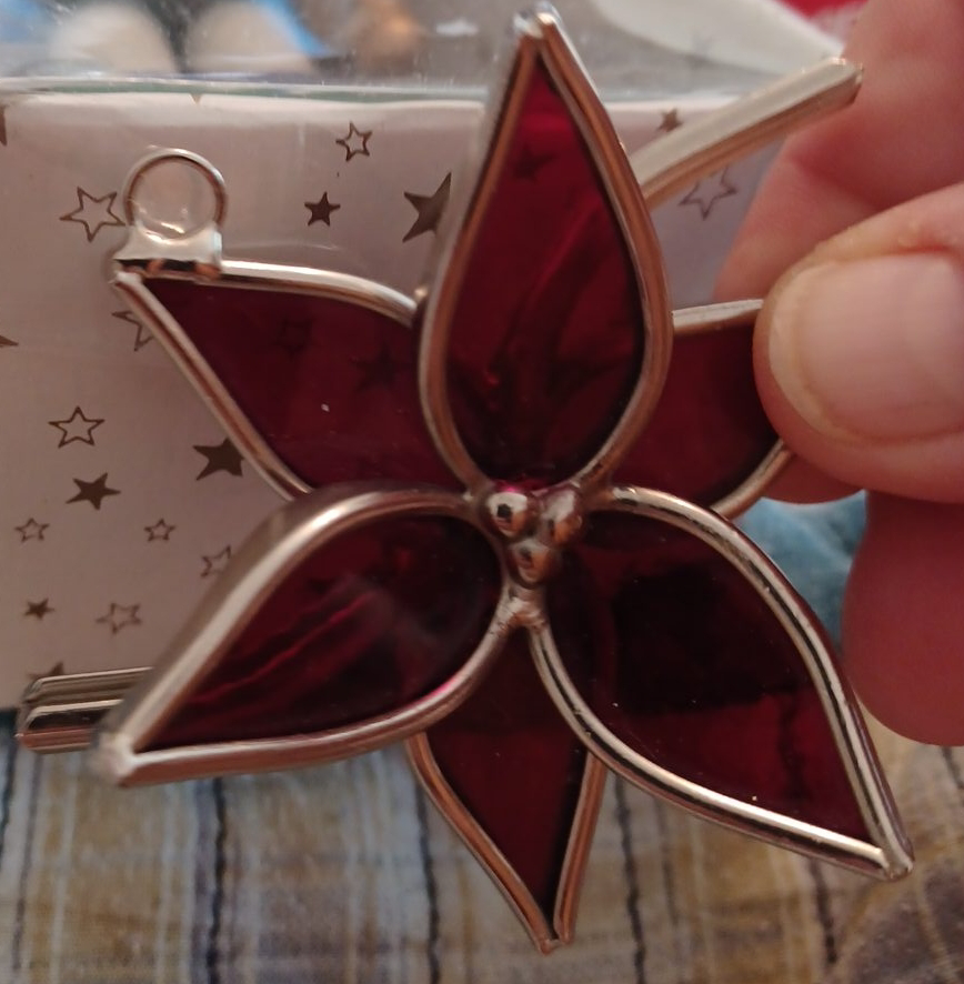 Christmas Vintage Stained Glass Poinsettia Ornament