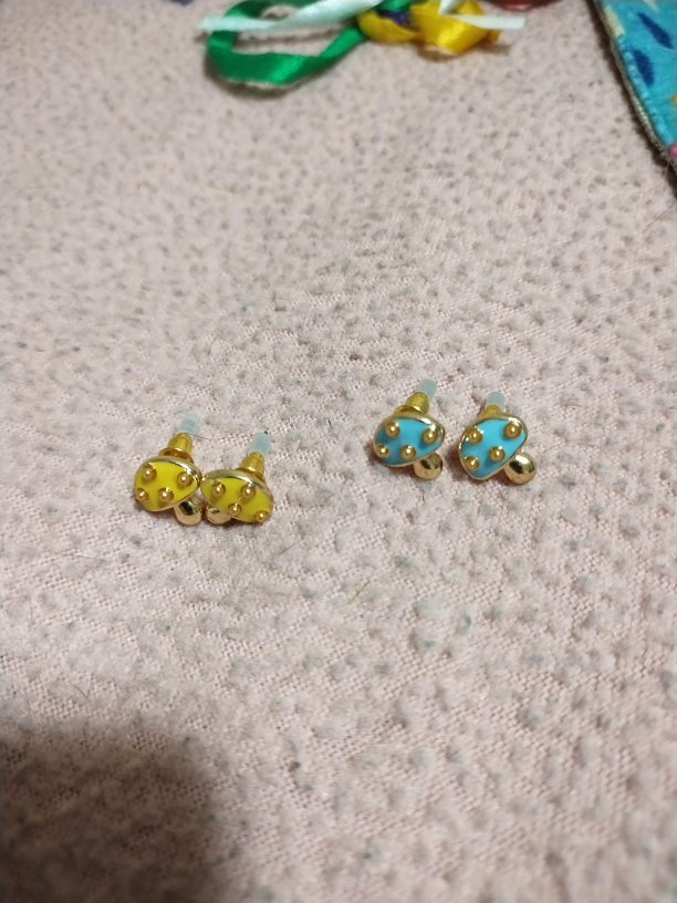 Mushroom Stud Earrings - Blue & Yellow