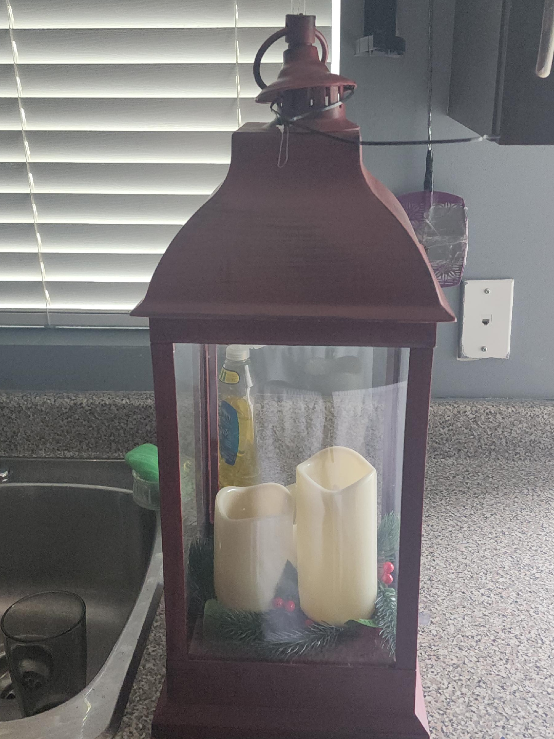 Burgundy Lantern with Candles