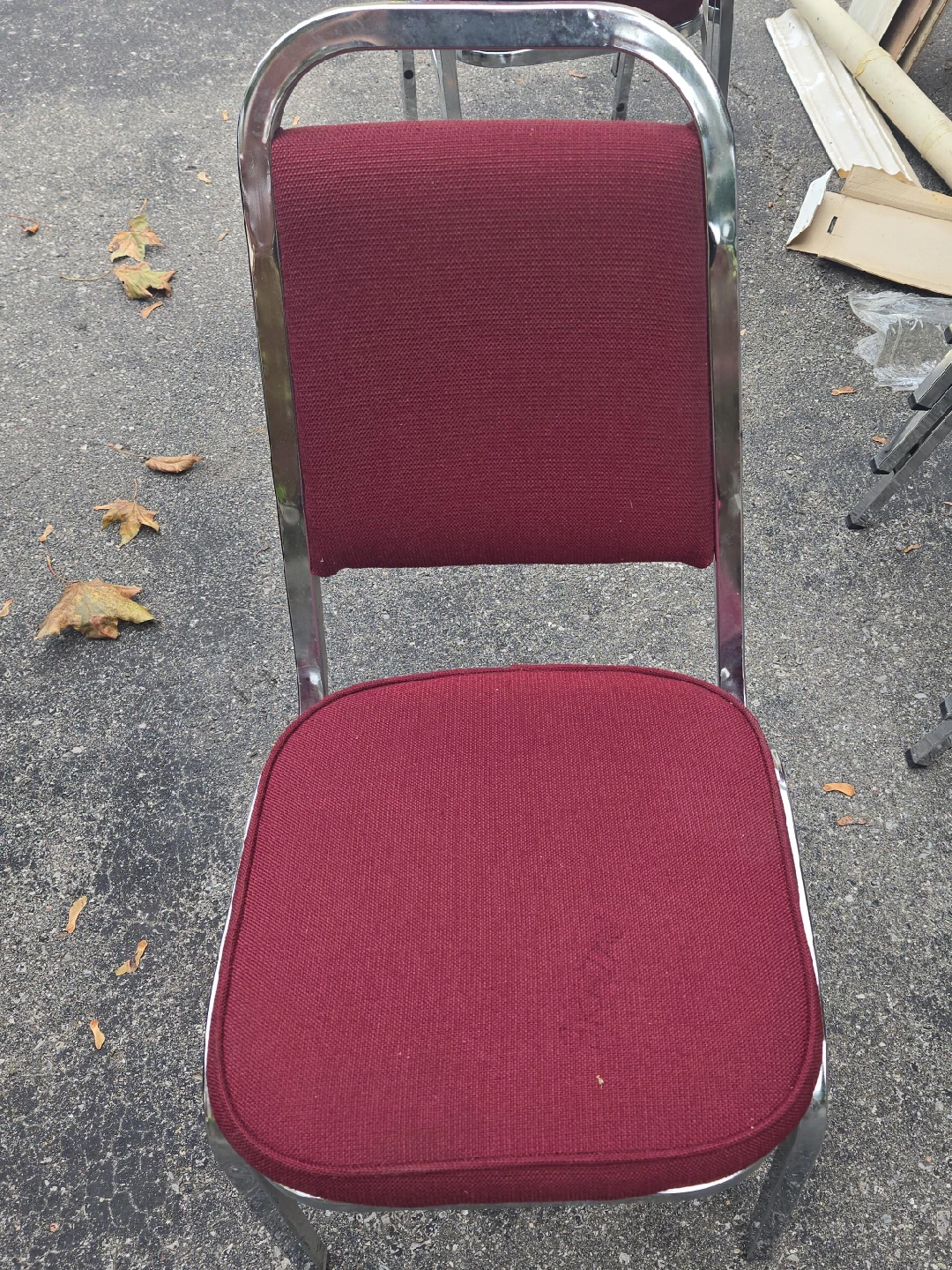 Burgundy & Chrome Stacking Chairs thumbnail