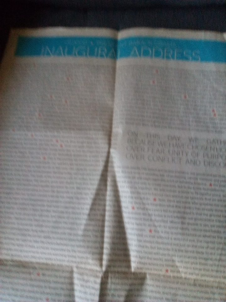 Inaugural Address Newspaper Print