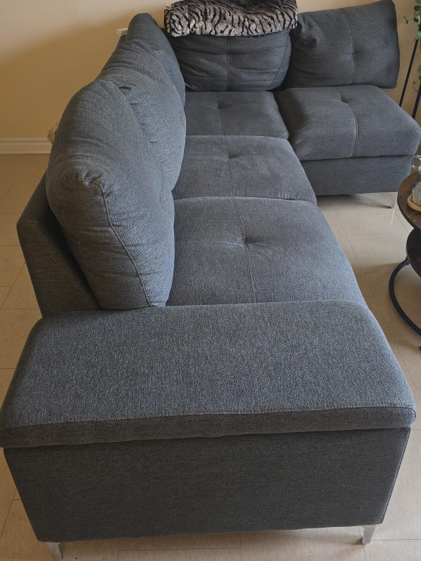 Grey Sectional Sofa Couch with Storage Ottoman thumbnail
