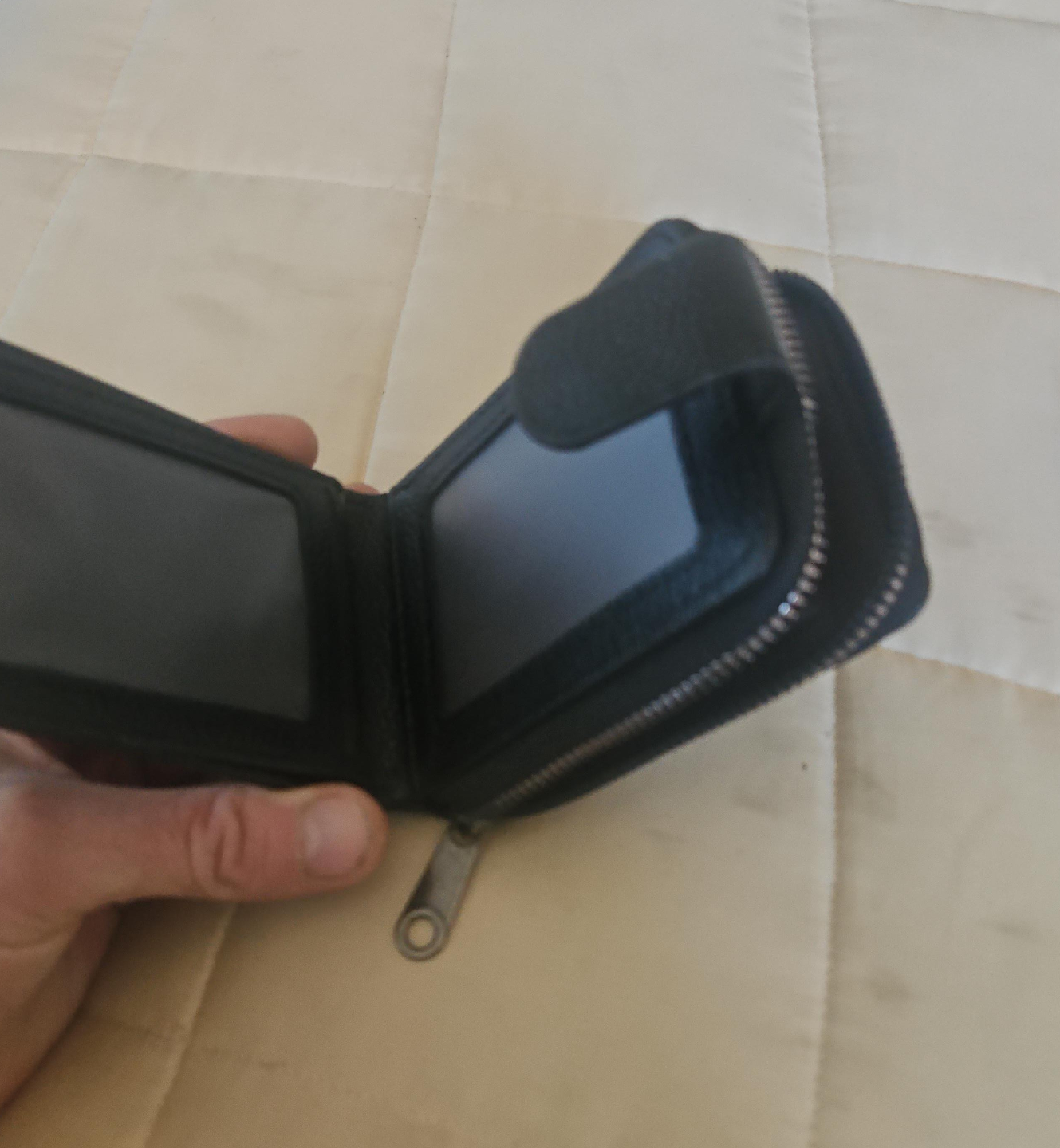 Black Leather Wallet with Zipper
