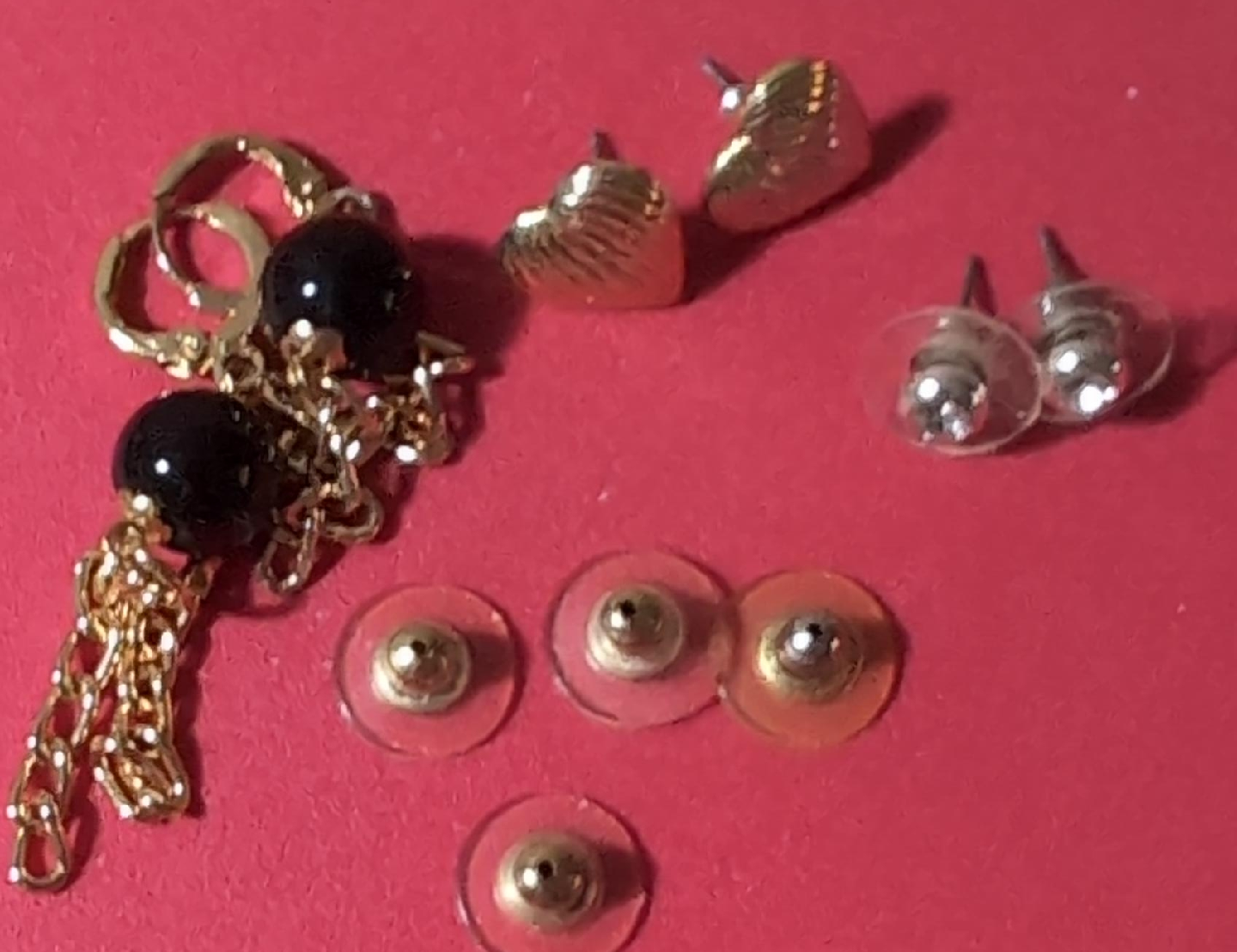 🥕Assorted Earrings - Gold Tone, Black Beads, Hearts thumbnail