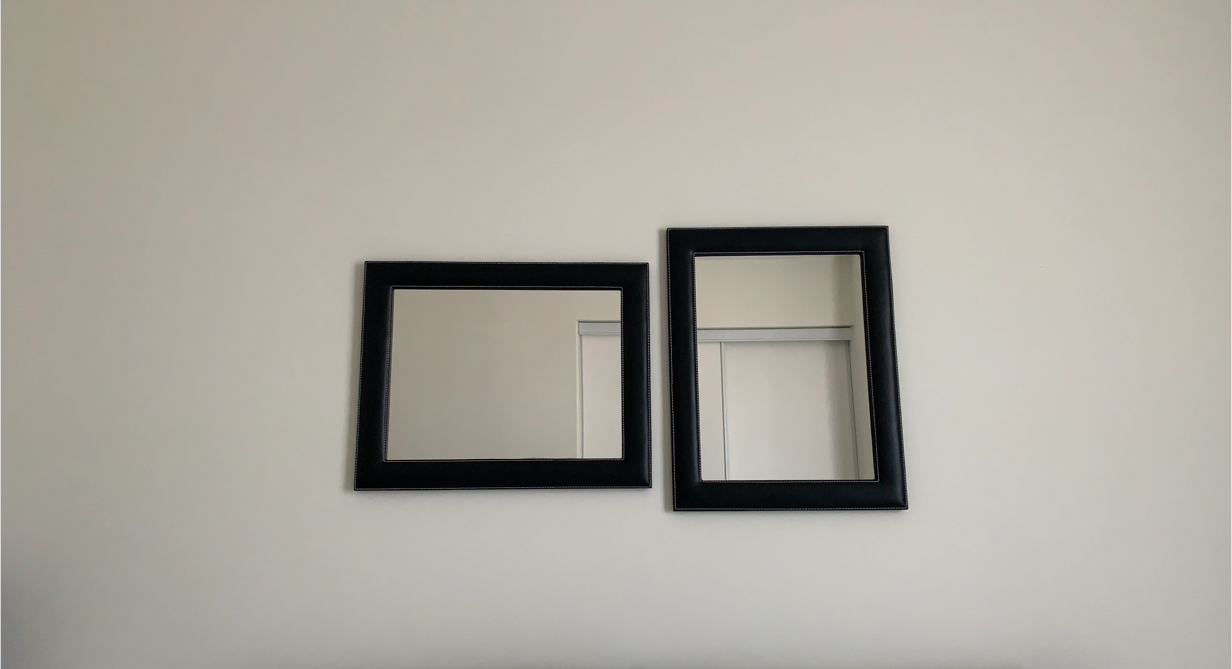 Set of 2 Black Faux Leather Framed Mirrors