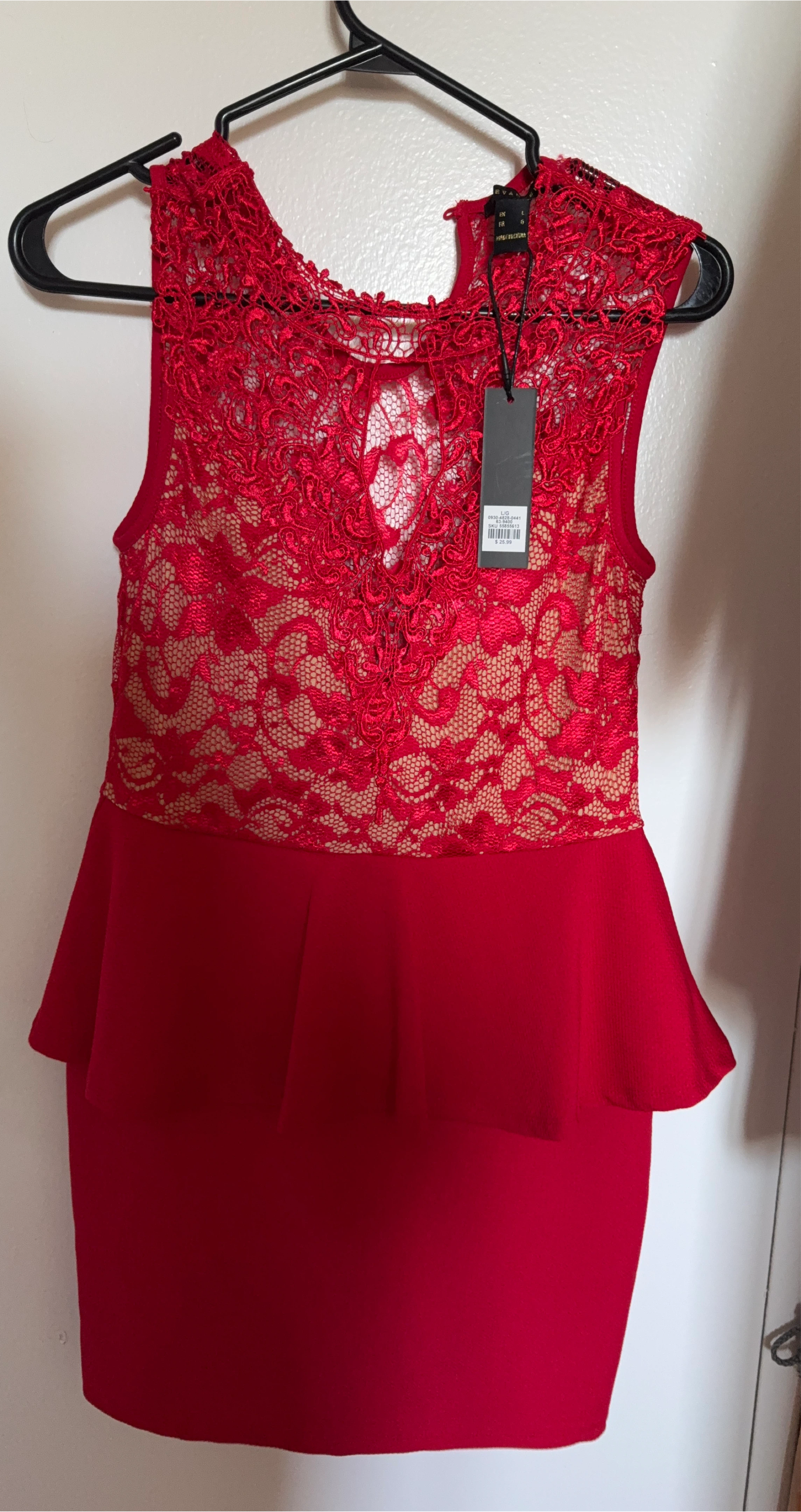 Red Lace Peplum Dress thumbnail
