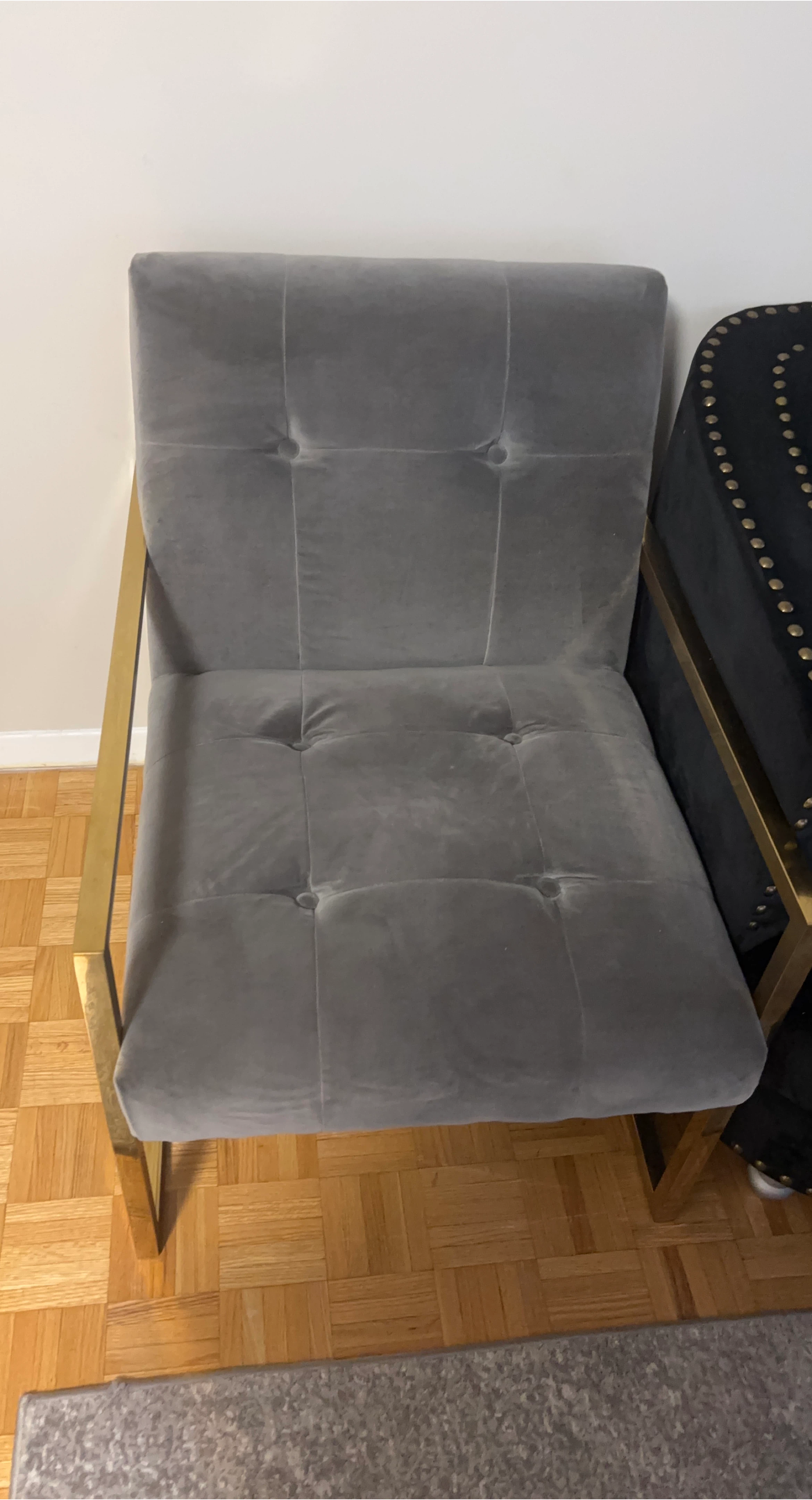 Grey Velvet Accent Chair with Gold Frame thumbnail