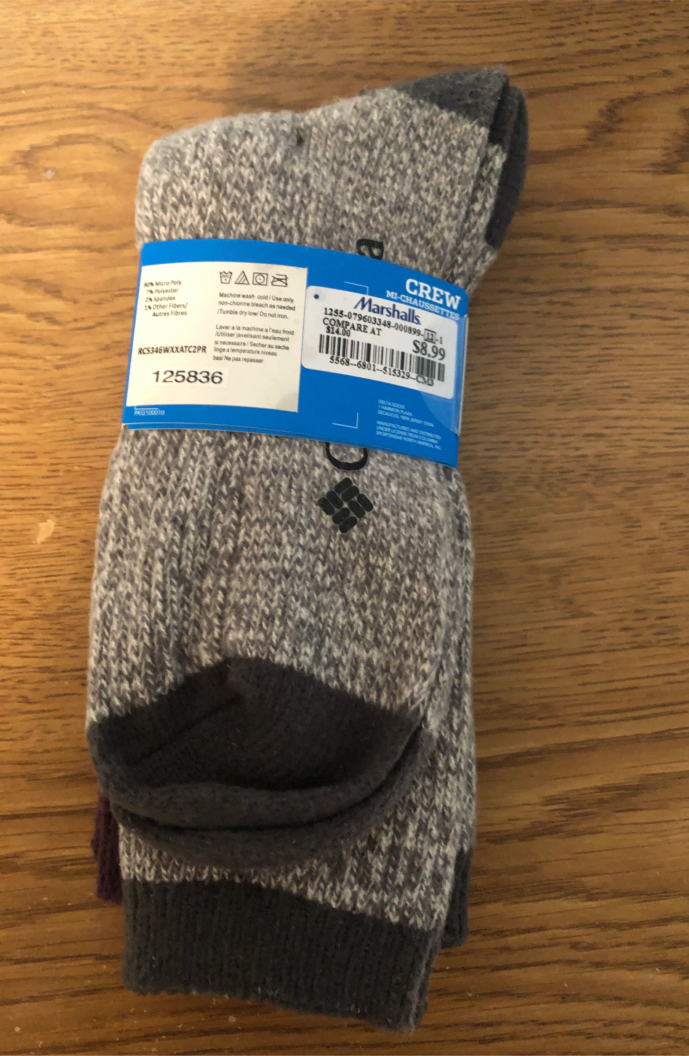 2 pairs Columbia Ladies' Crew Socks, 4-10, New (purple & black) thumbnail