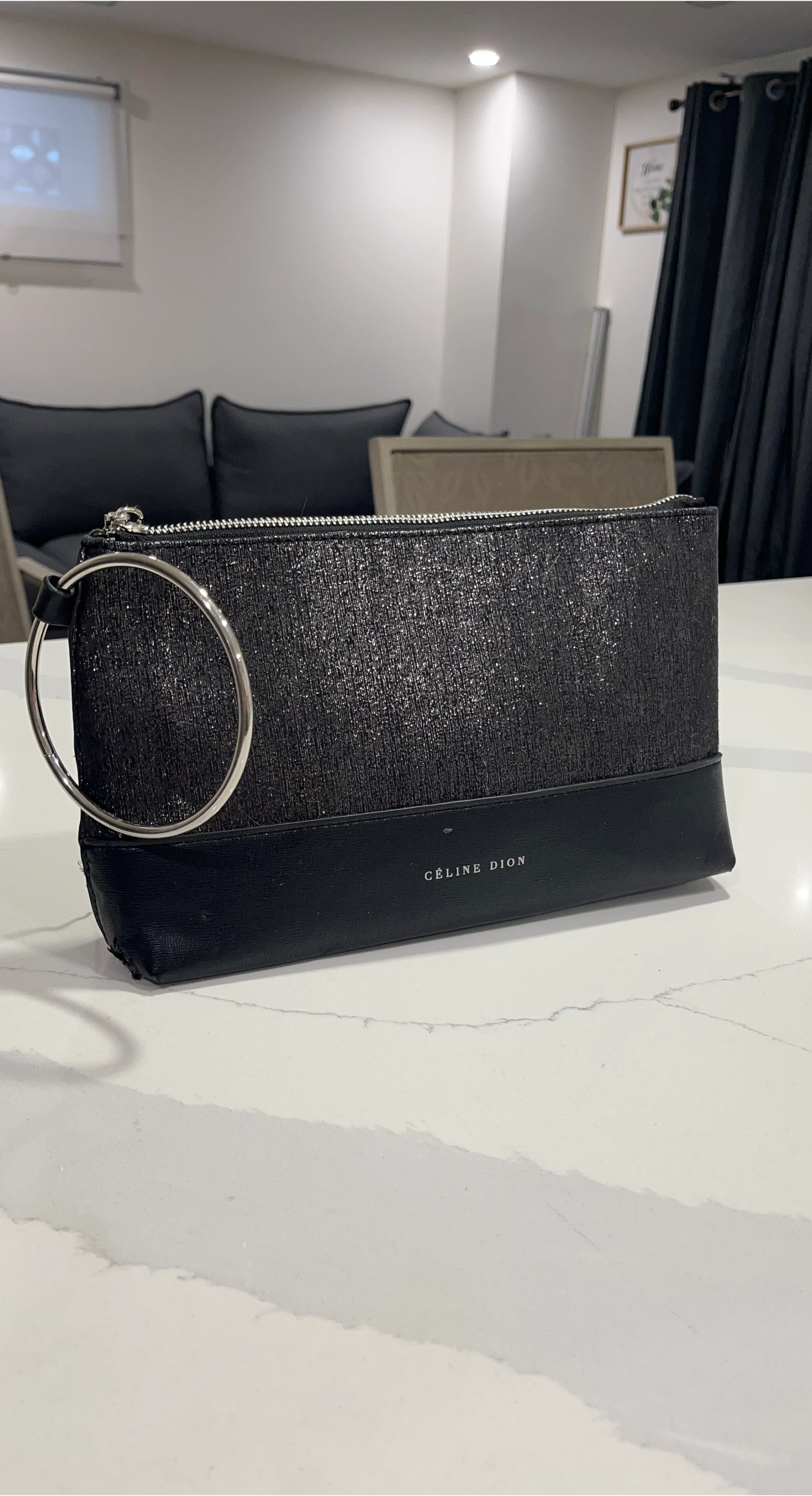 Celine Dion Black Clutch with Ring Detail thumbnail