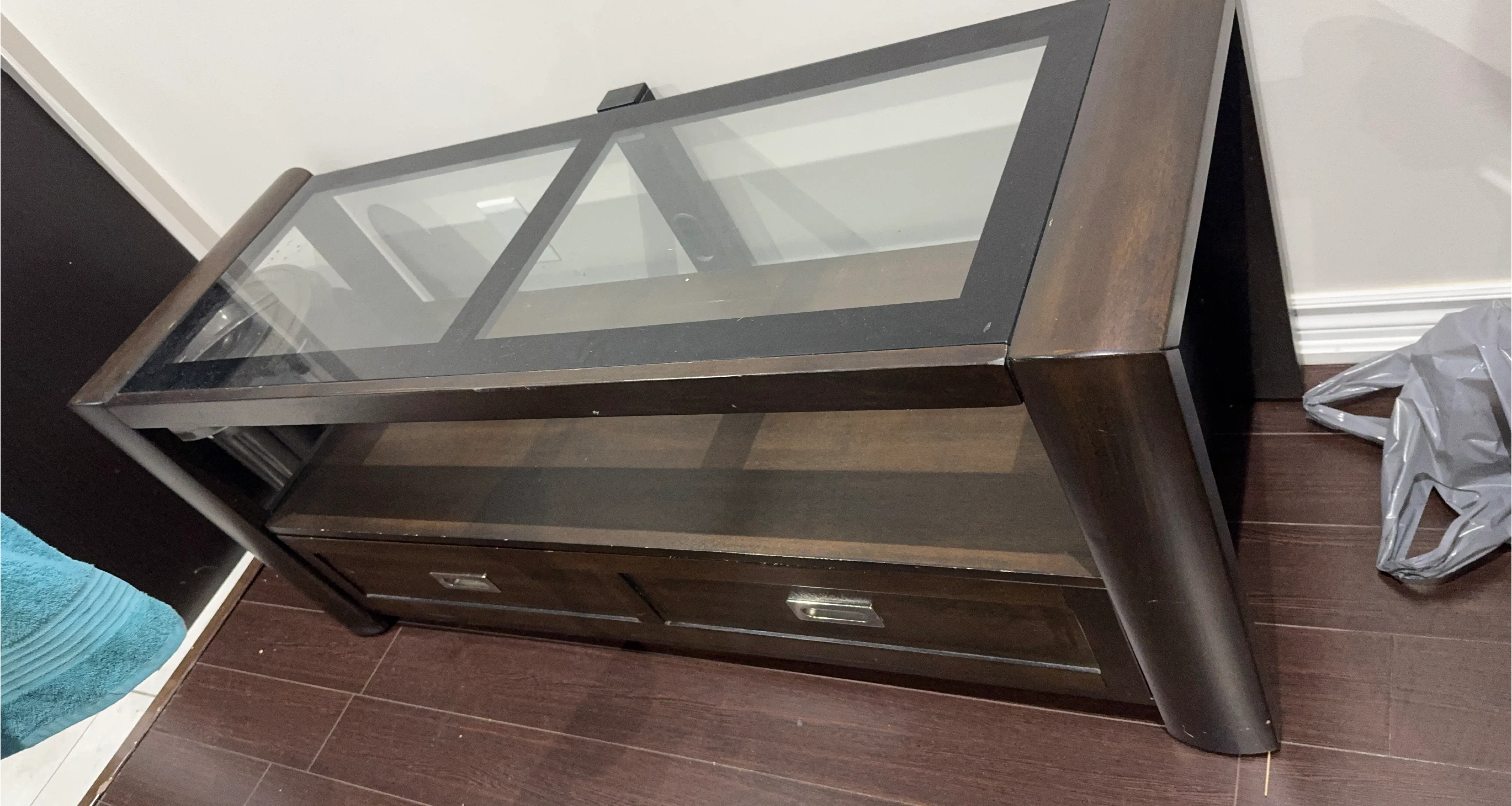 Coffee Table - Glass Top, Dark Wood