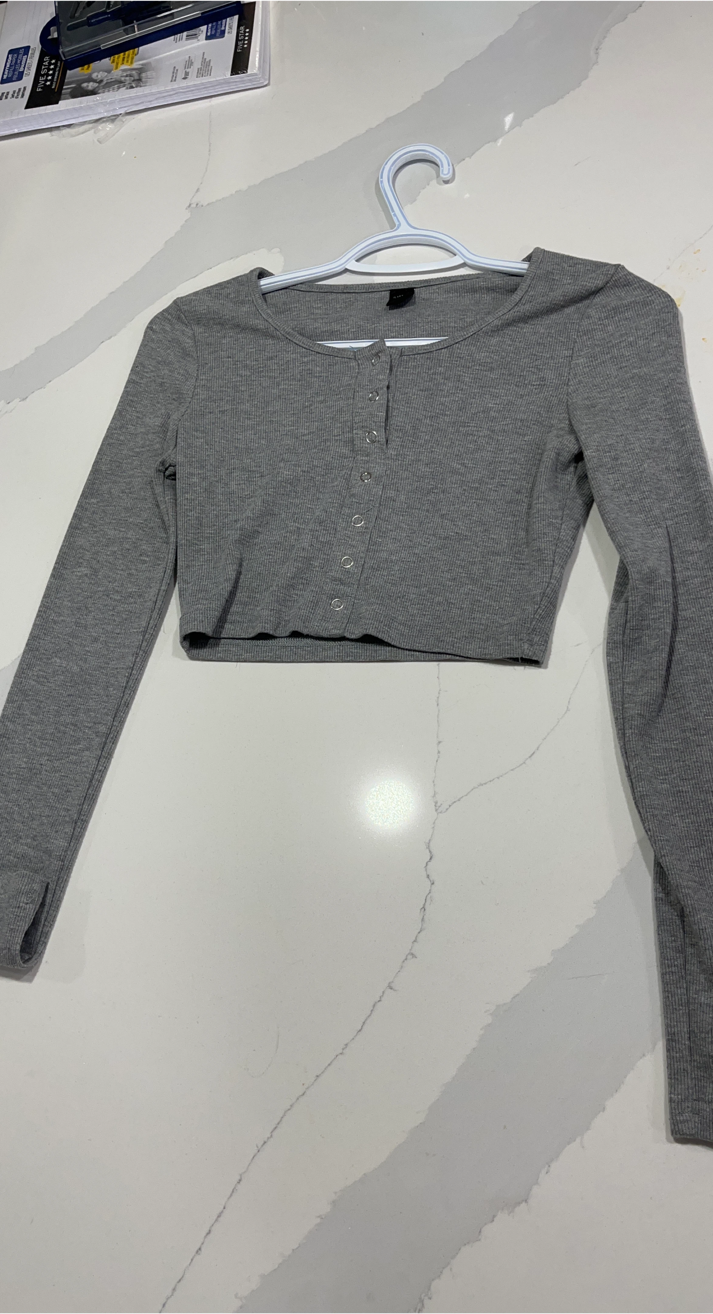 Grey Long Sleeve Crop Top thumbnail