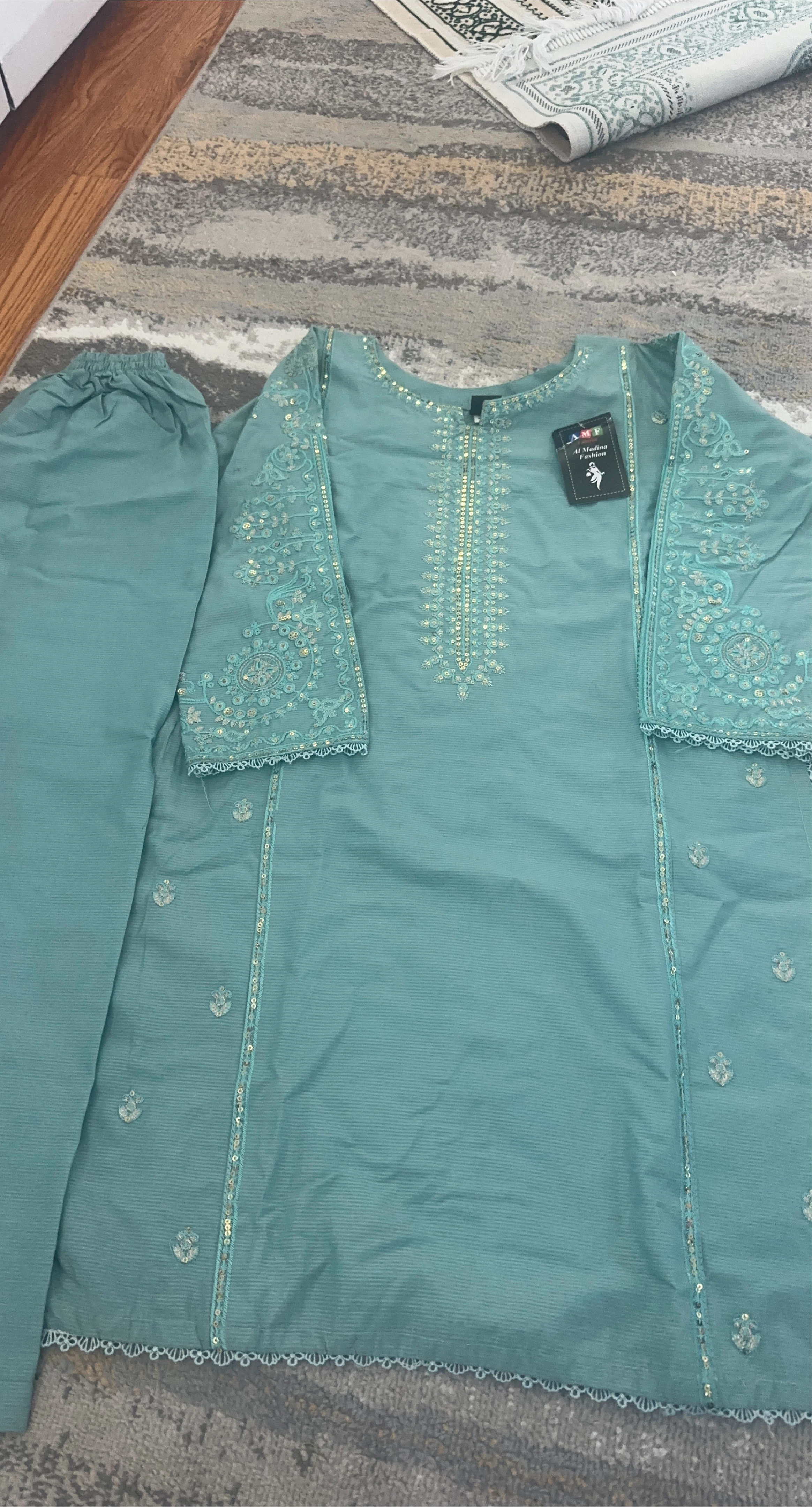Al Medina Fashion Kurti Set - Aqua Blue thumbnail
