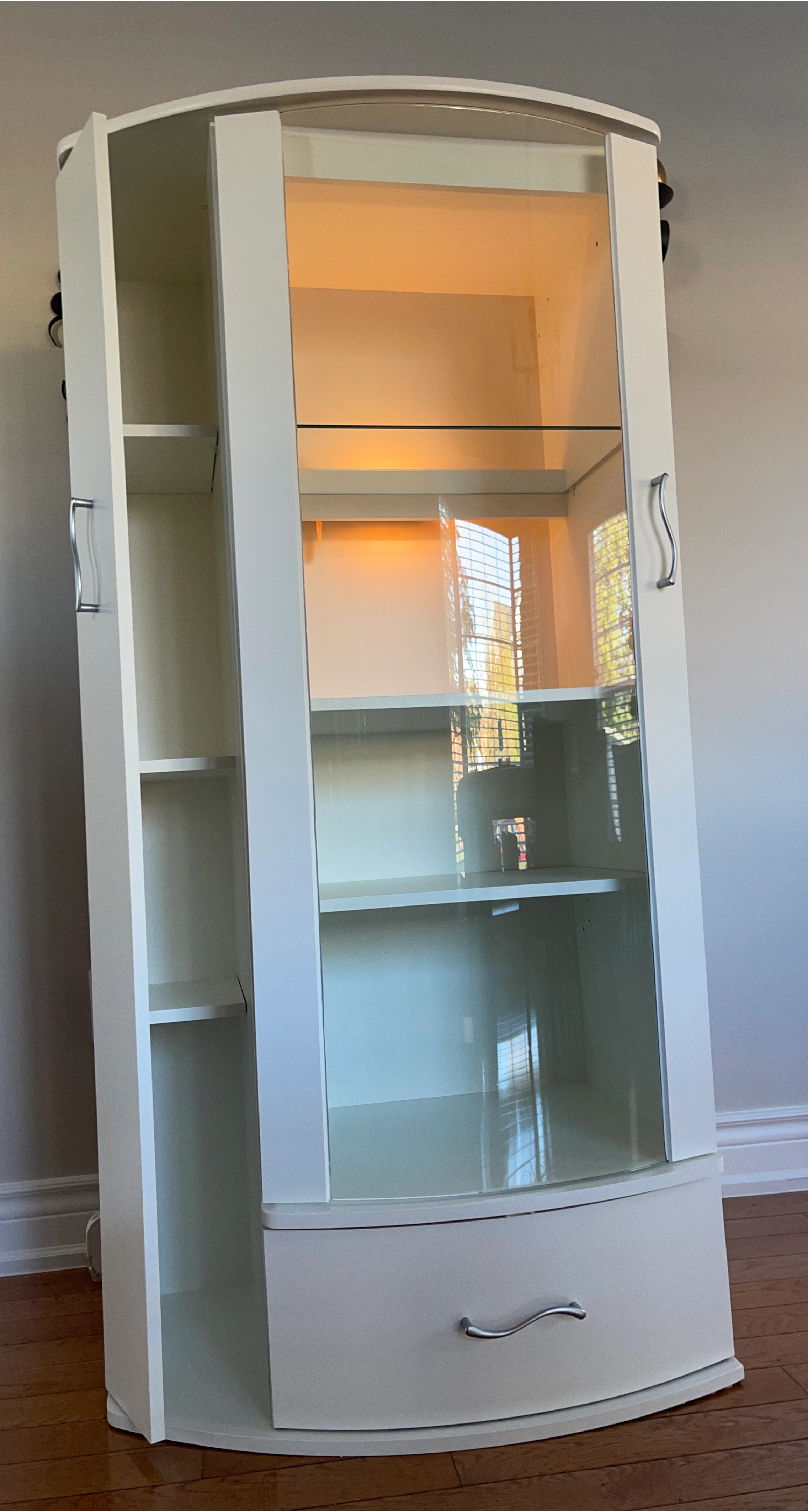 White Display Cabinet with Glass Doors & Drawer