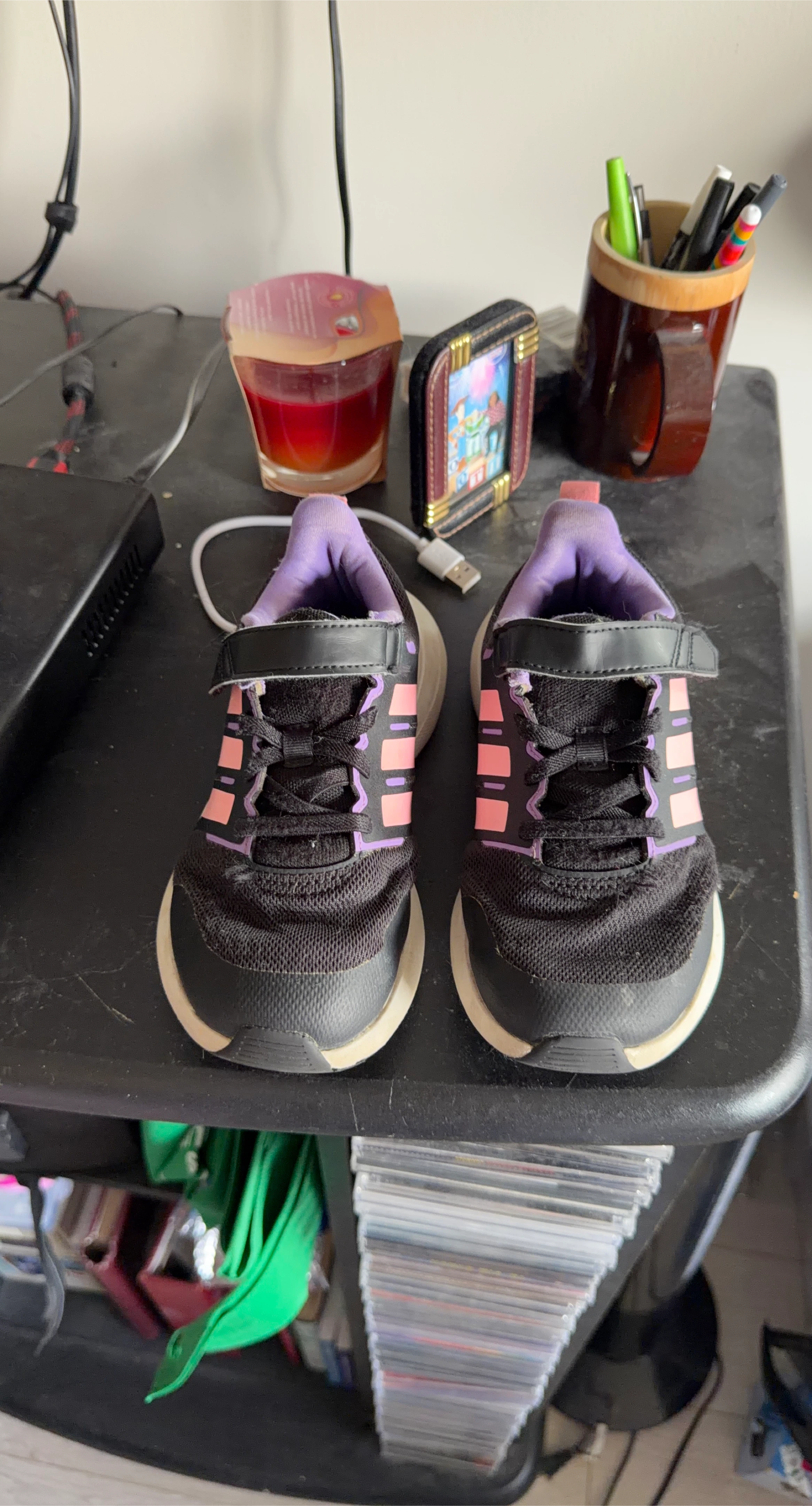 Adidas Kids' Black & Pink Sneakers Size 13K thumbnail