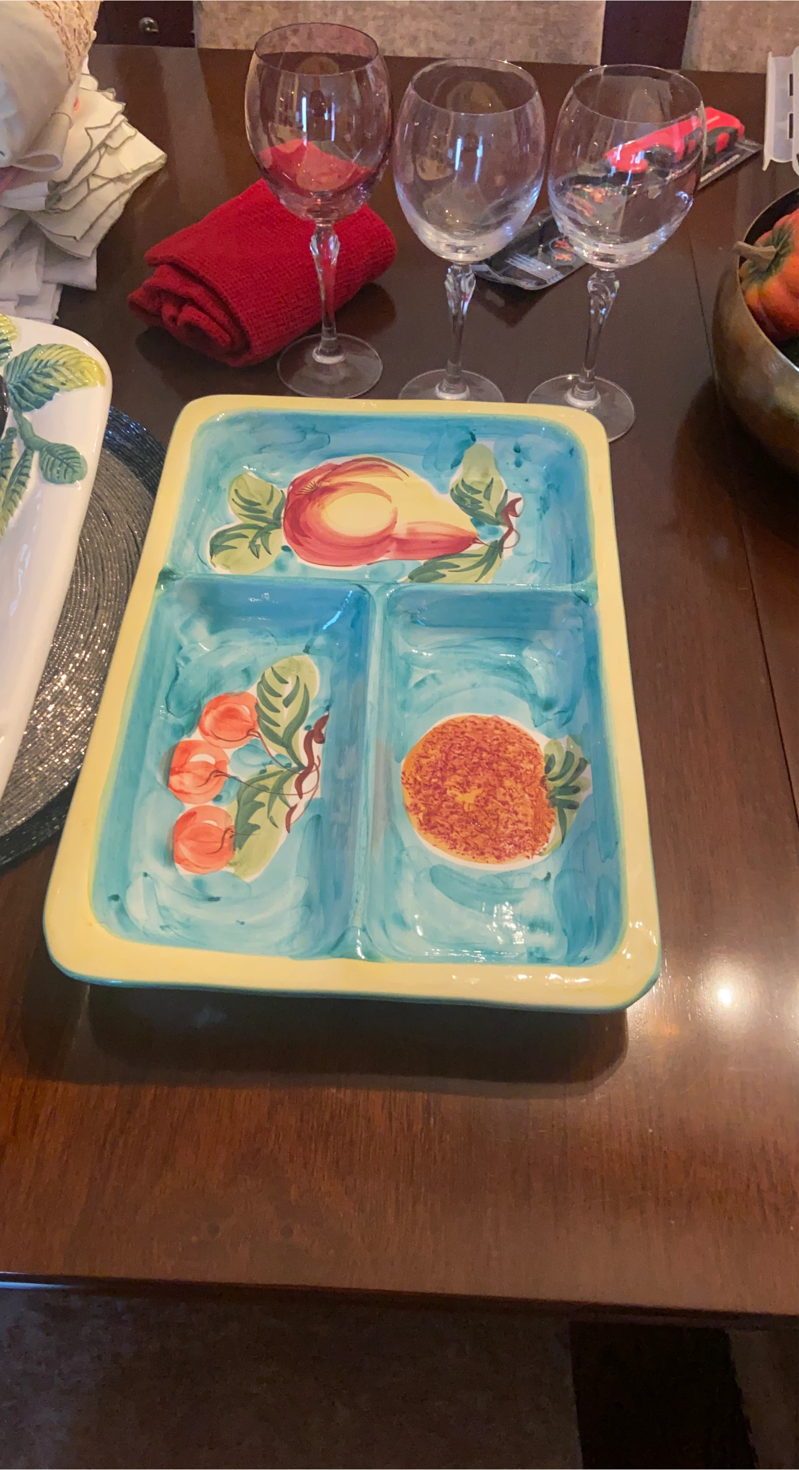 Divided Serving Dish with Fruit Design thumbnail
