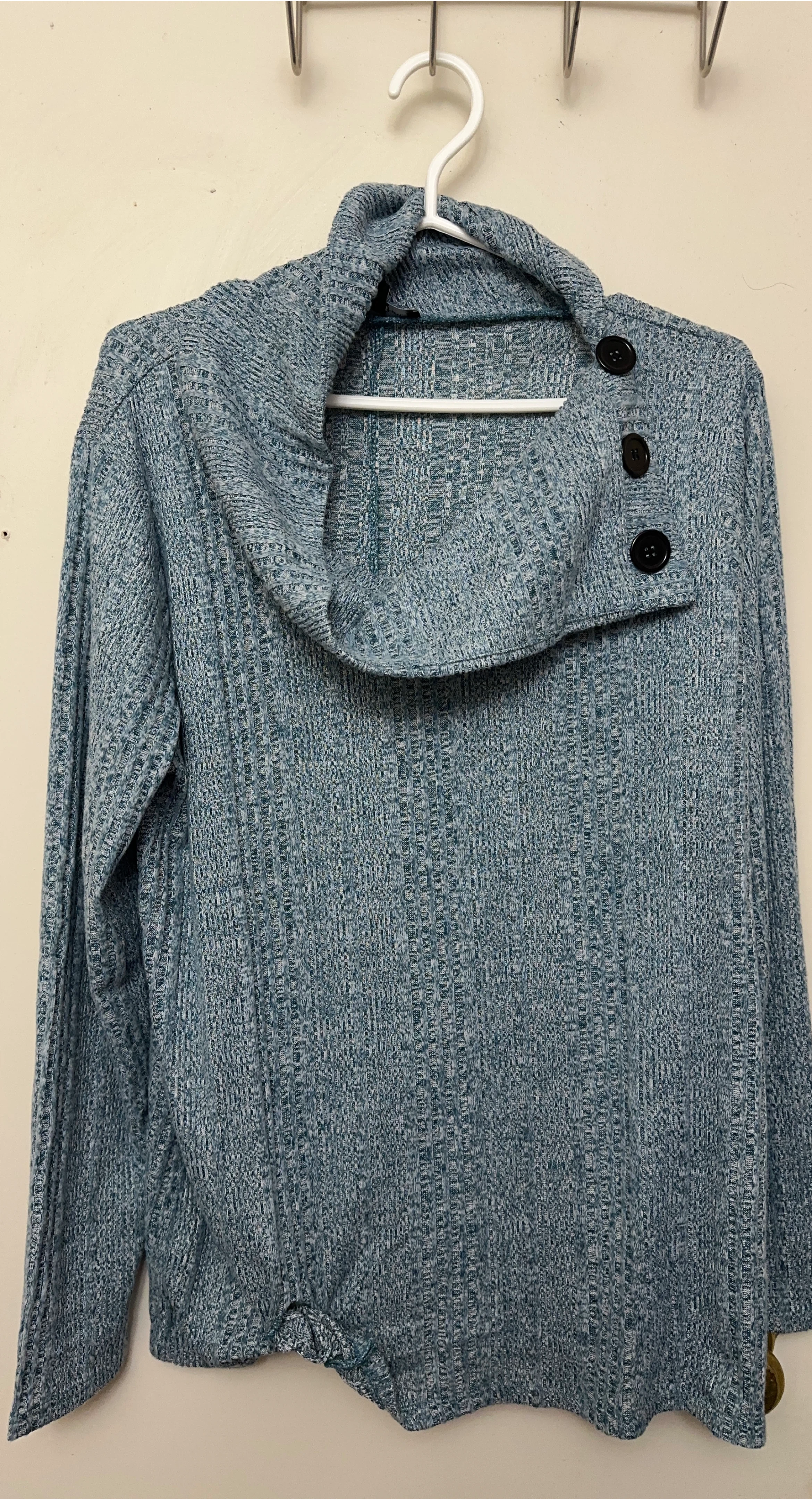 Blue Cowl Neck Long Sleeve Top