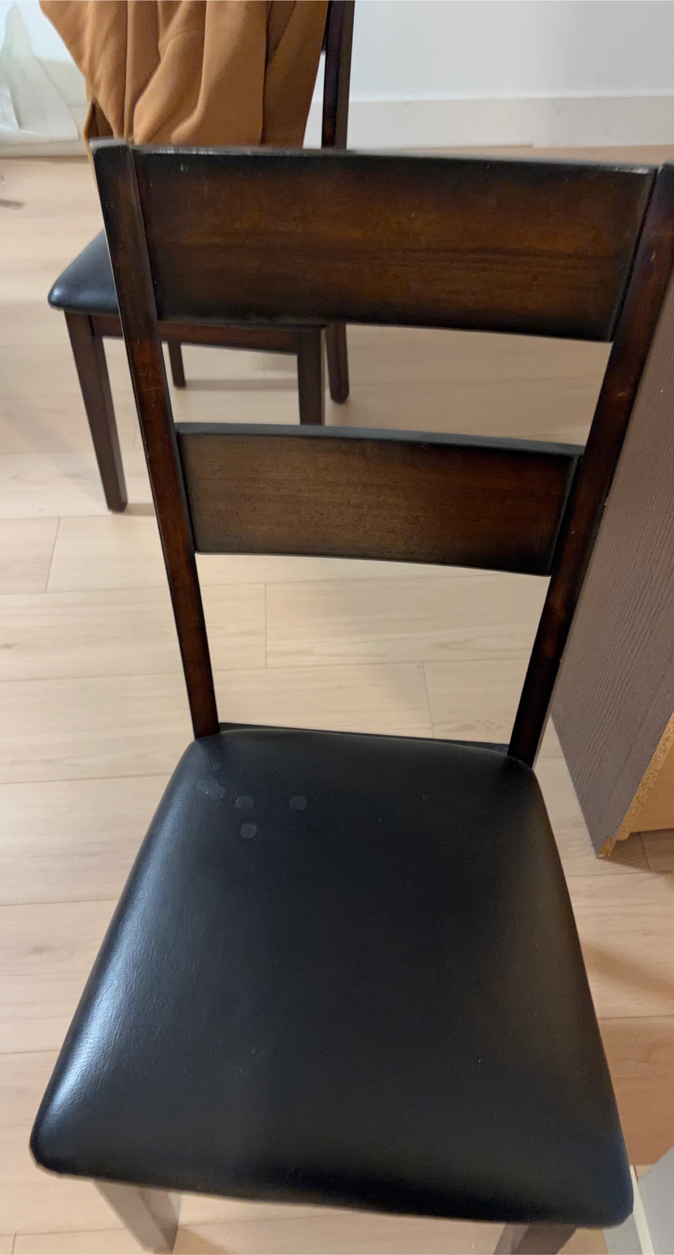 Dark Brown Wooden Chair with Black Seat