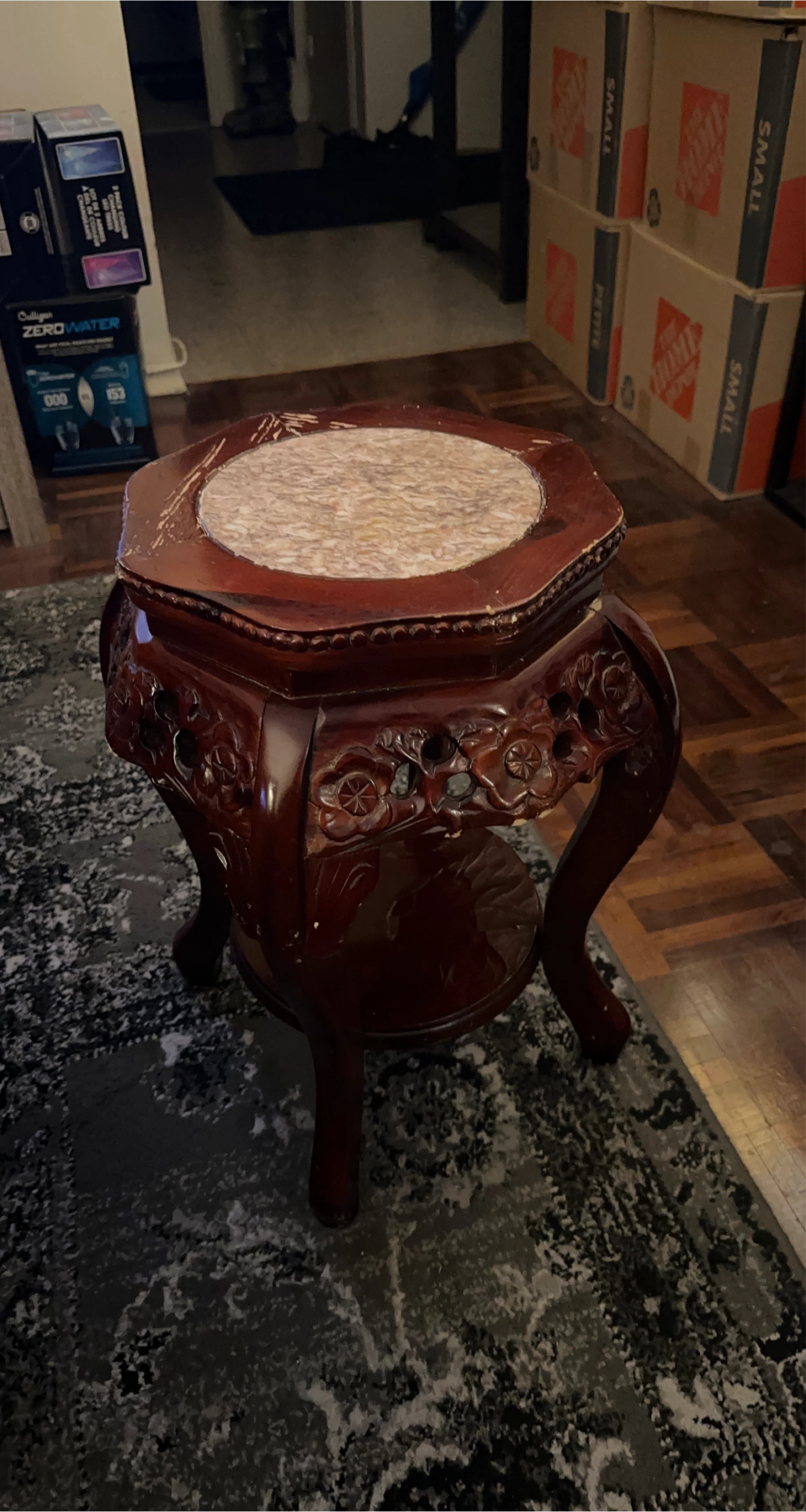 Ornate Carved Wood Accent Table thumbnail
