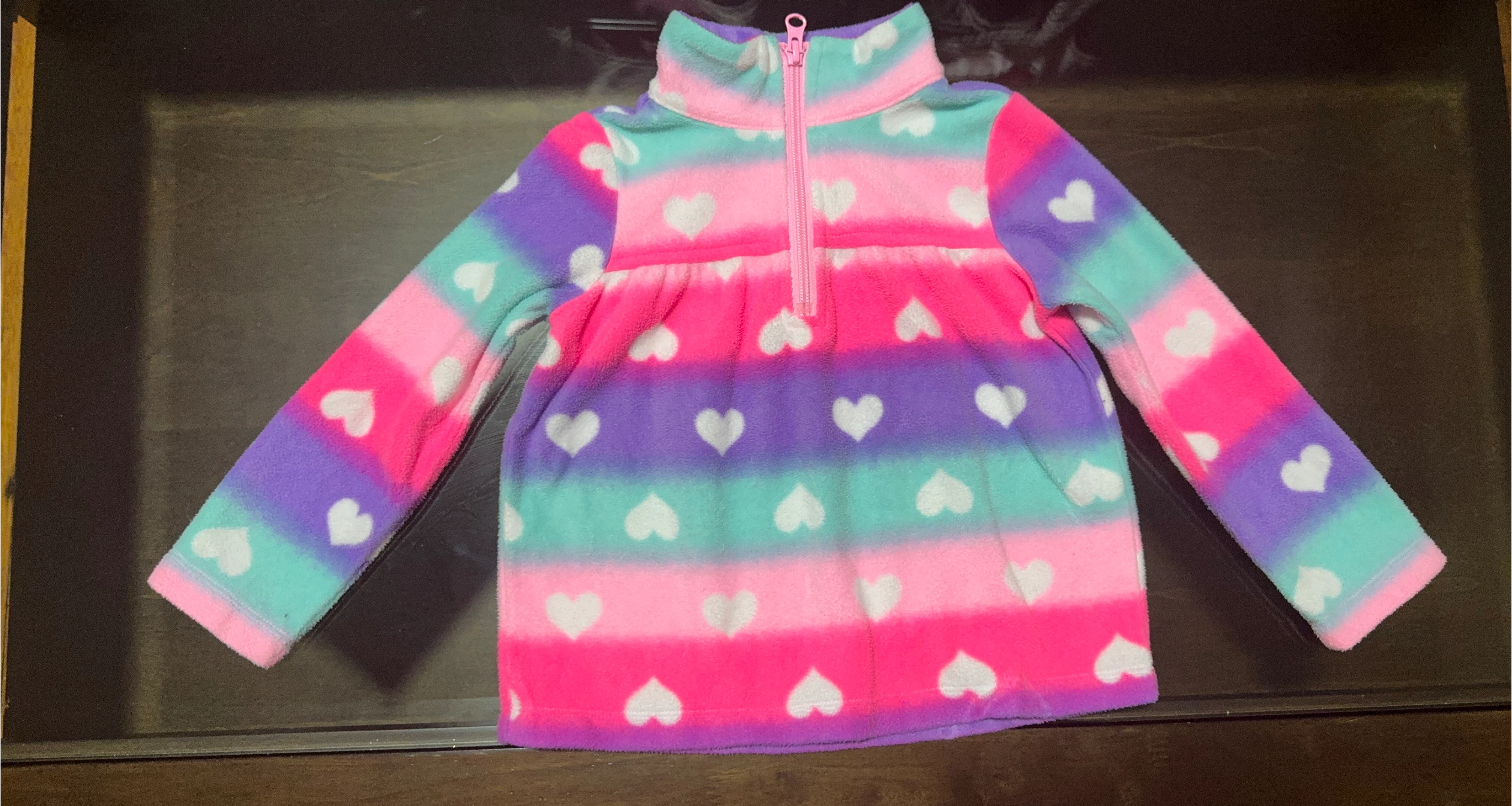 Striped Heart Fleece Pullover image indicator(1)