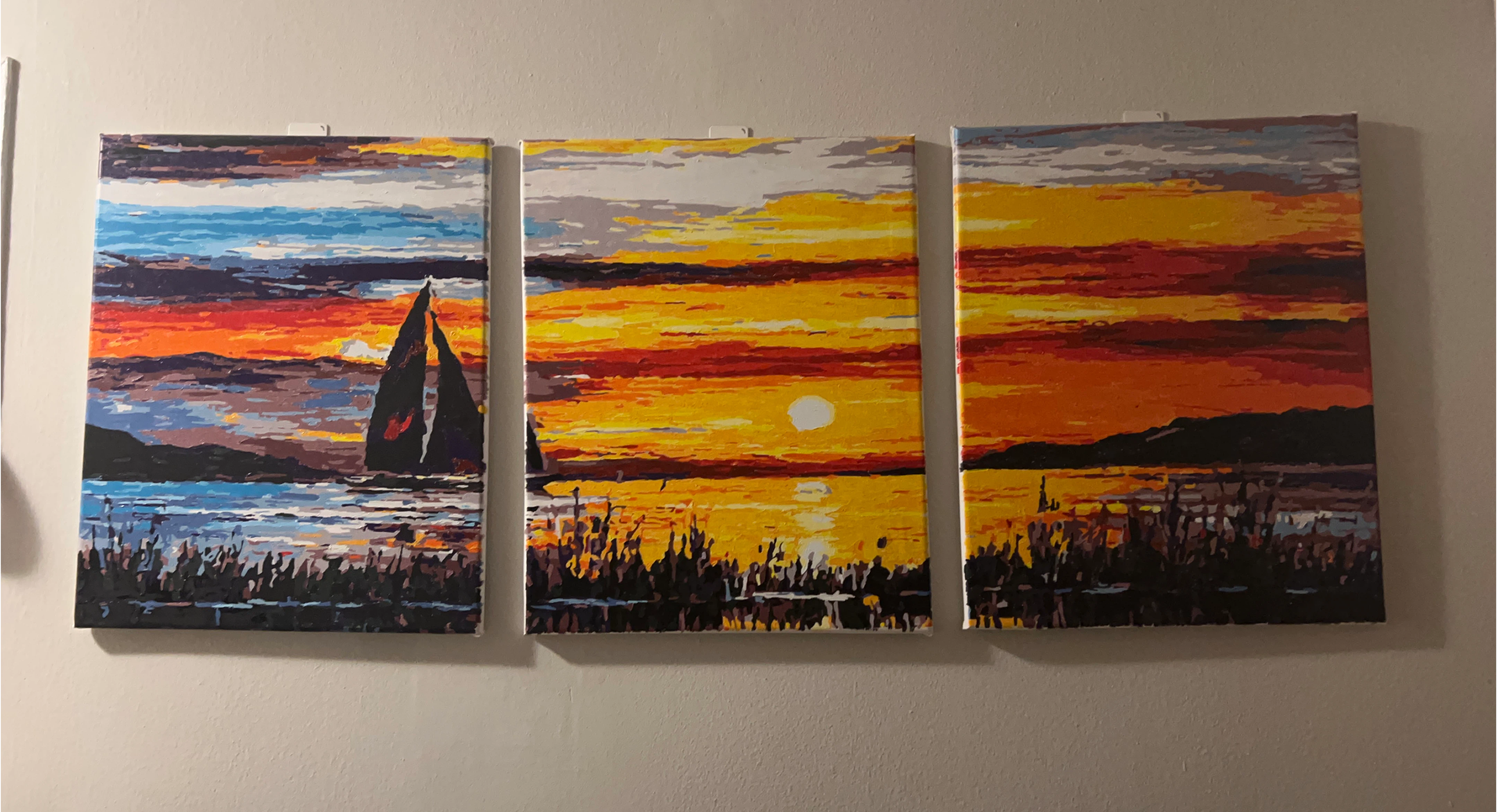 Sailboat Sunset Triptych Canvas Art thumbnail