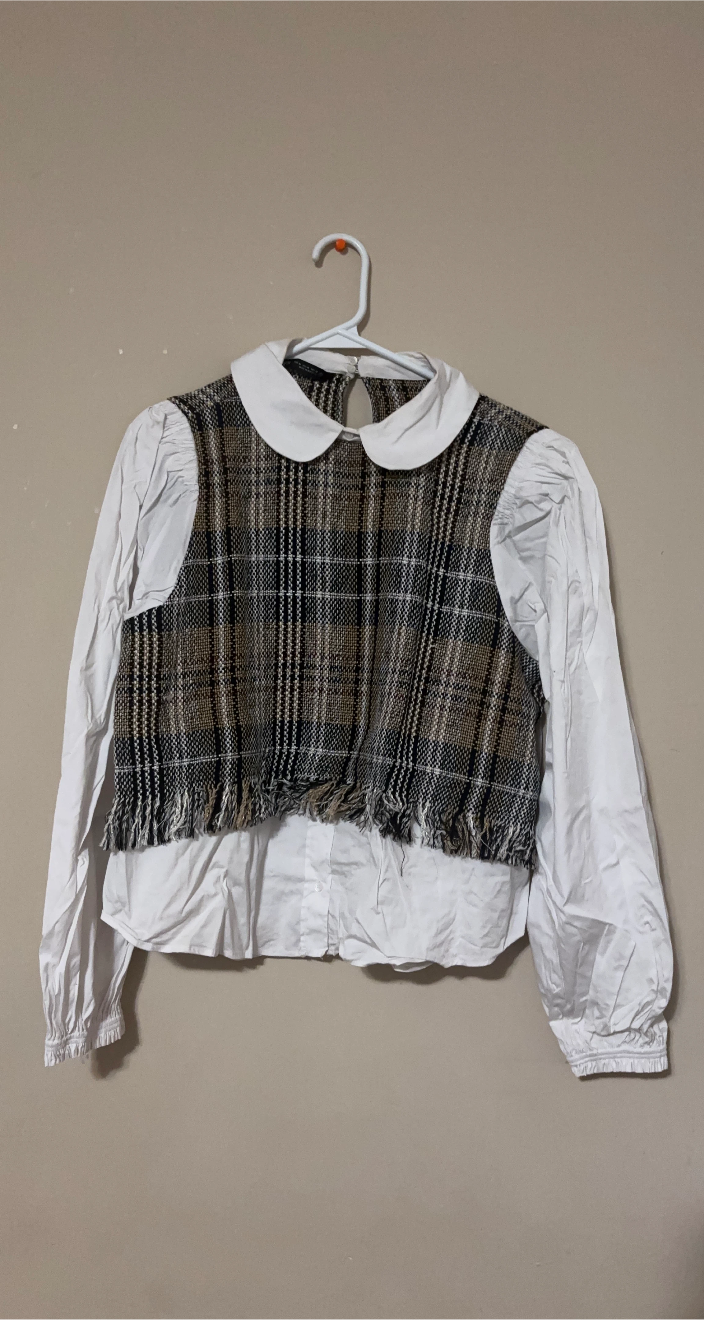 Blouse with Plaid Vest