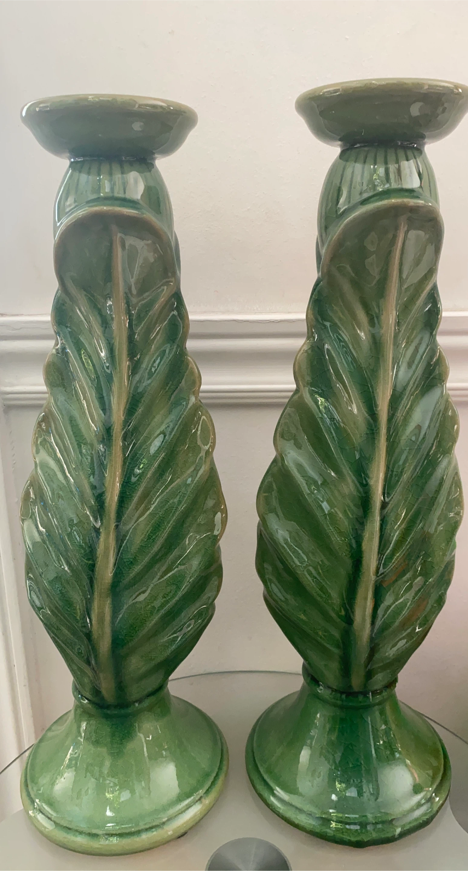 Green Ceramic Leaf Candlestick Holders 🧡 thumbnail