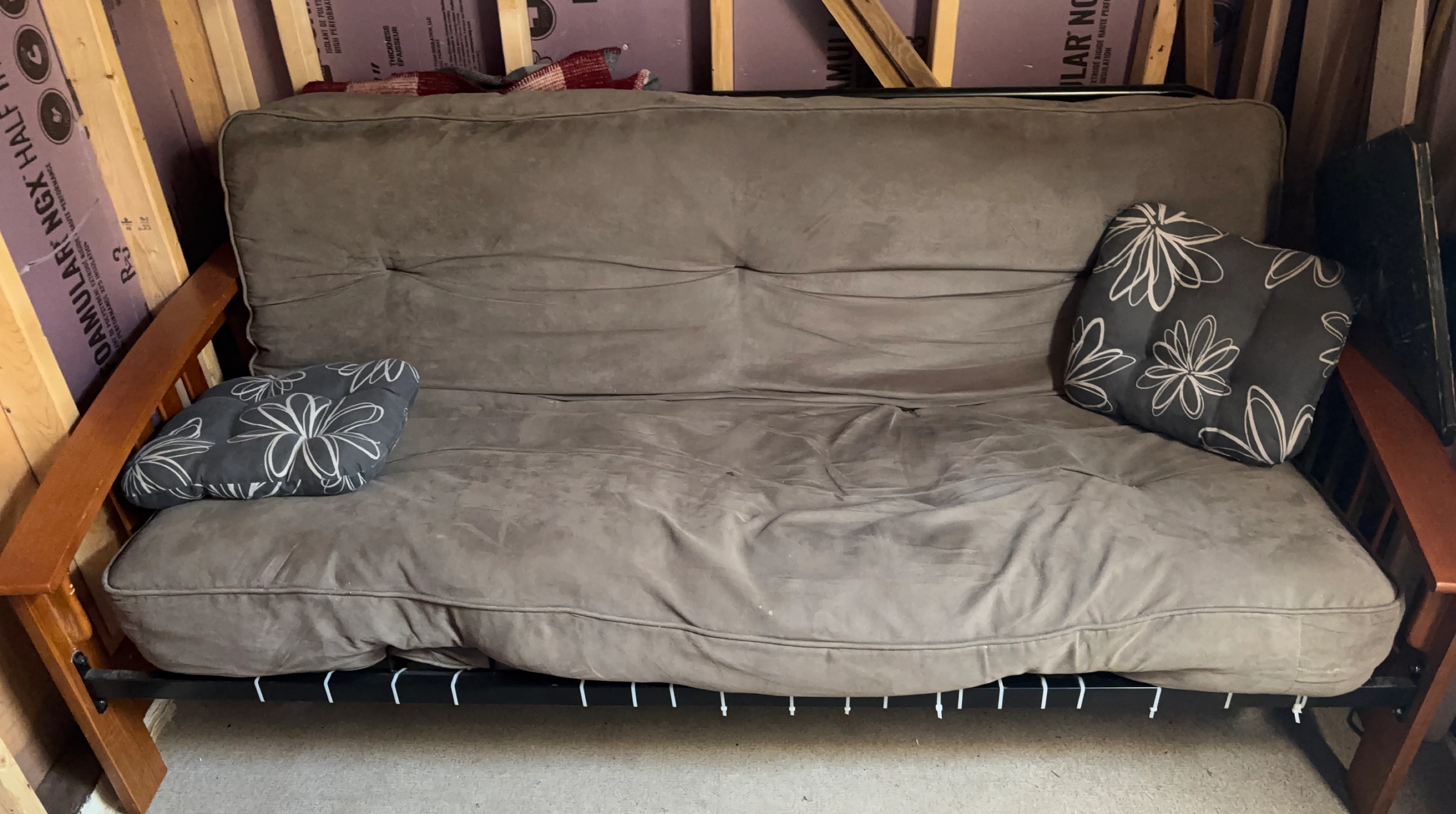 Brown Futon with Pillows thumbnail