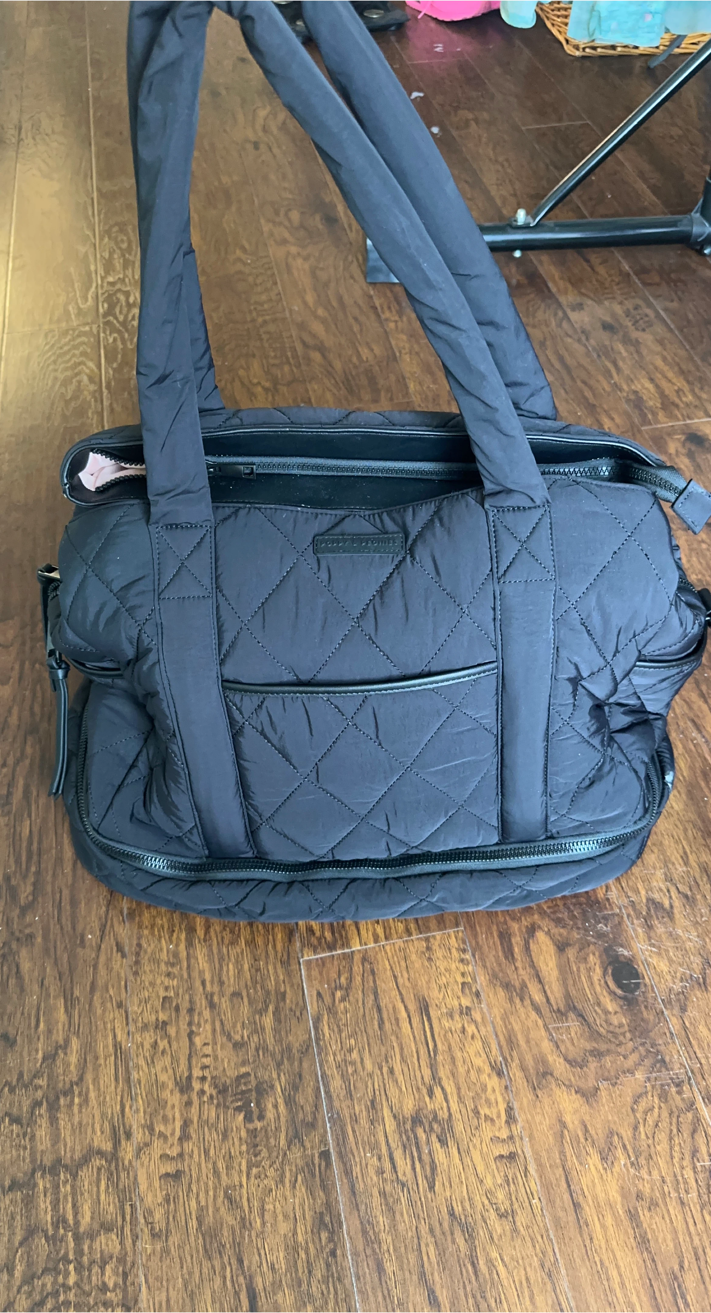 Poppy and Peonies Voyager Quilted Black Bag