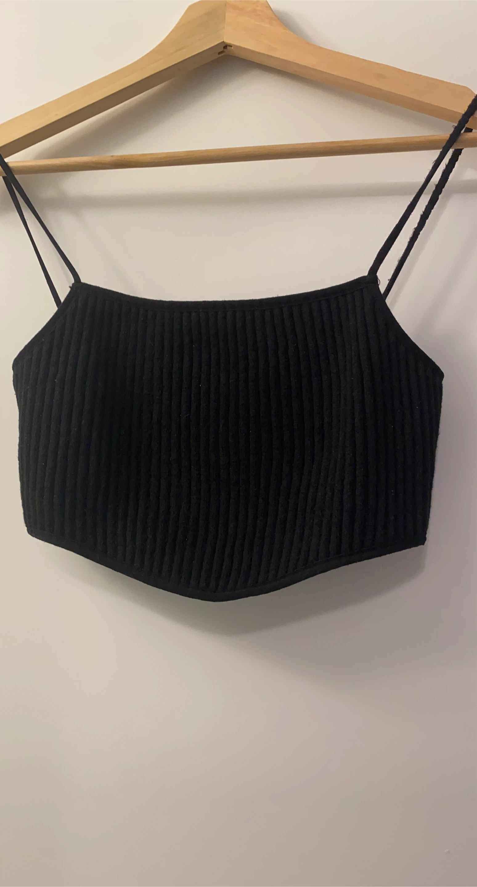 Zara Black Ribbed Crop Top - Size L thumbnail