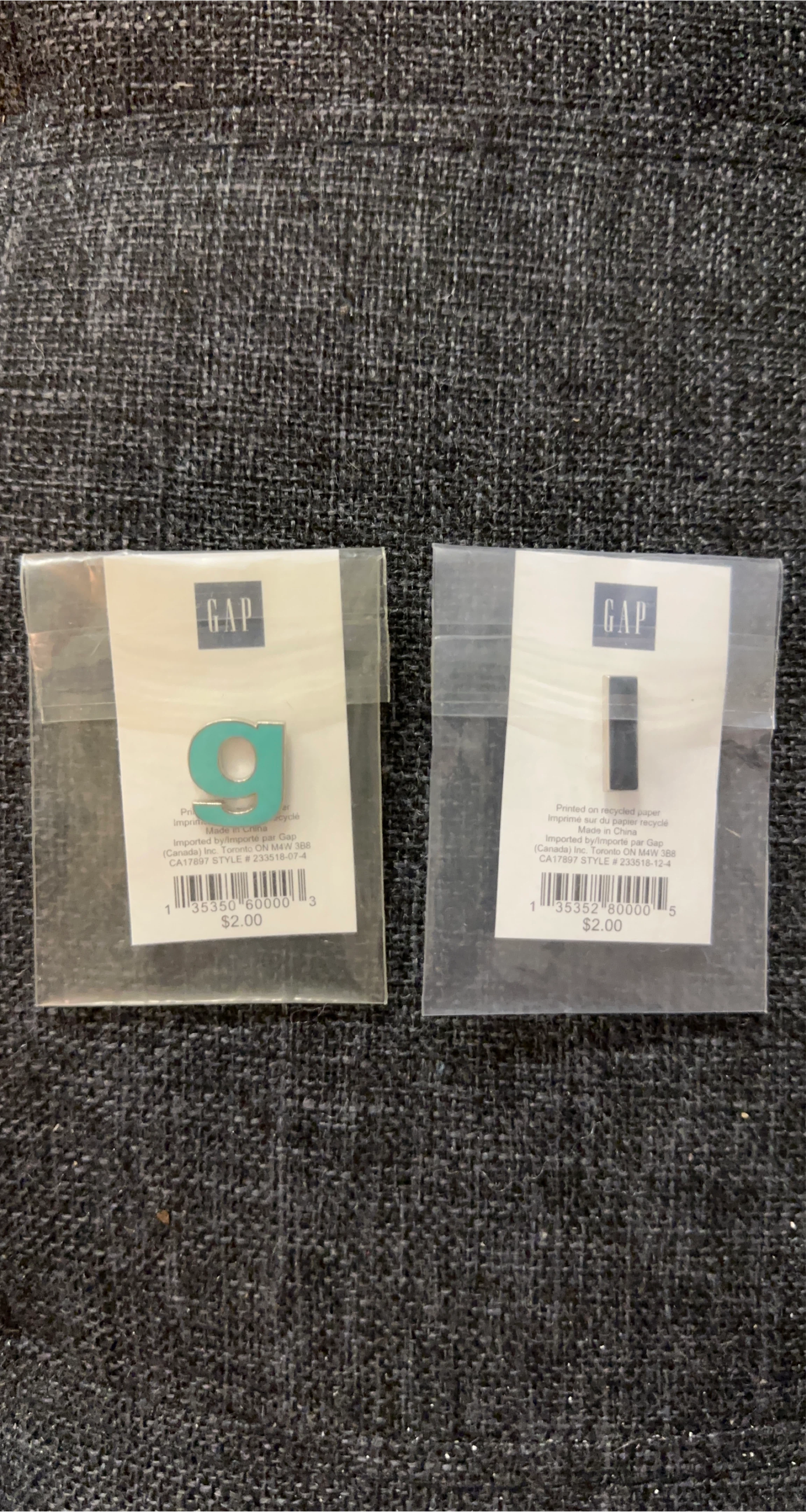 Gap Enamel Letter Pins (G & I)