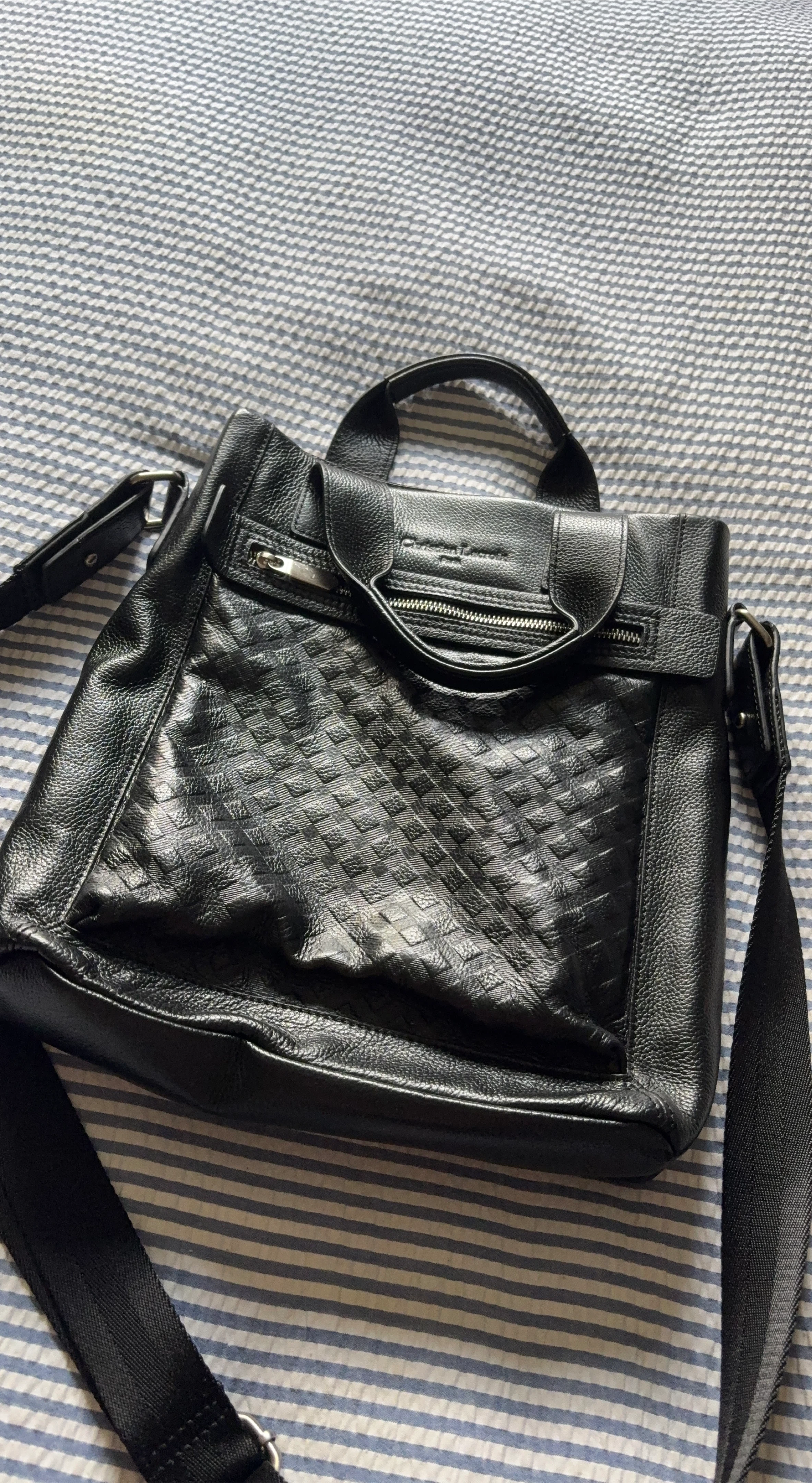 Christian Lacroix Black Leather Messenger Bag