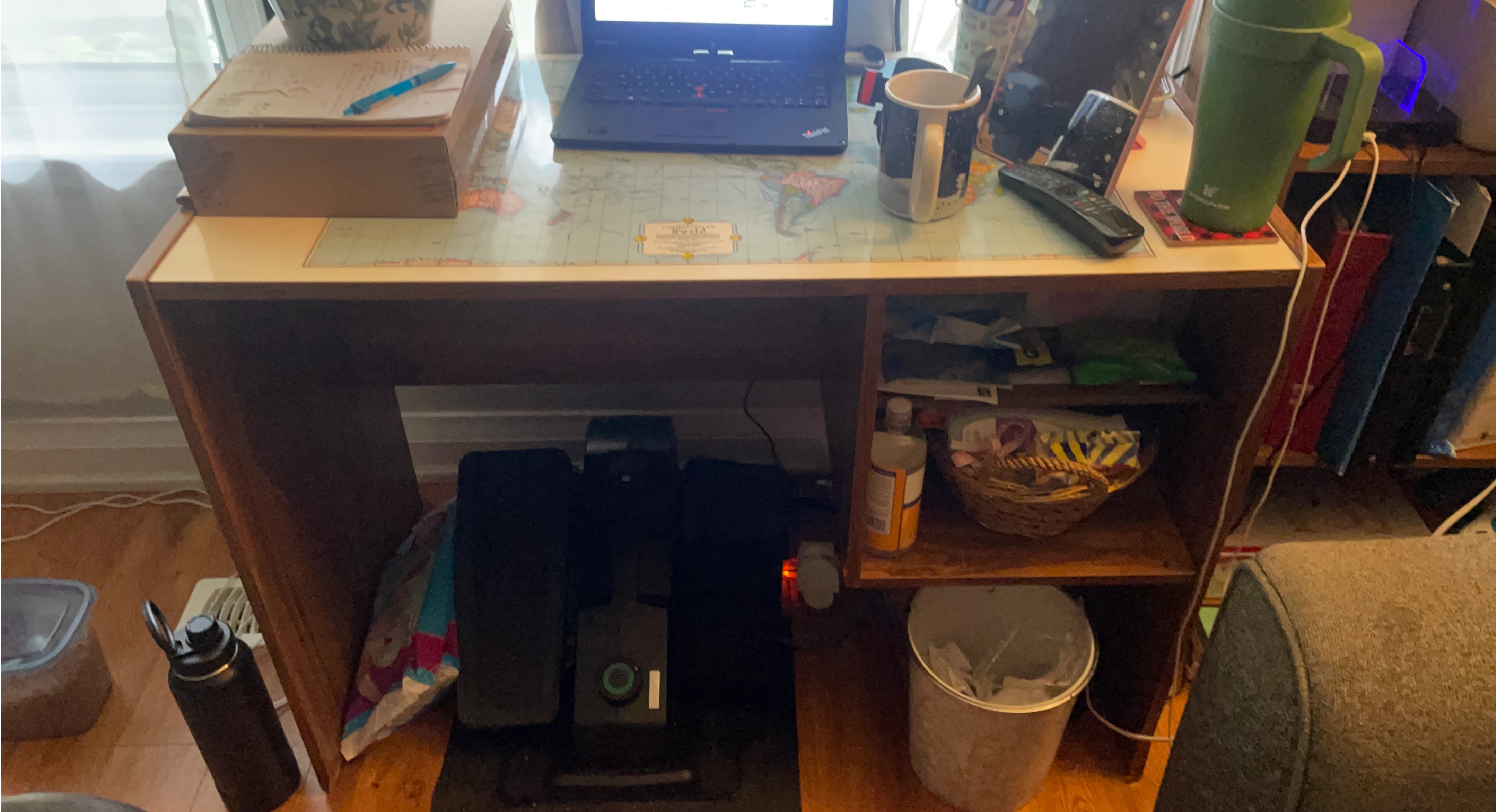 Wooden Desk with Maps on the top of the desk and with Shelves thumbnail