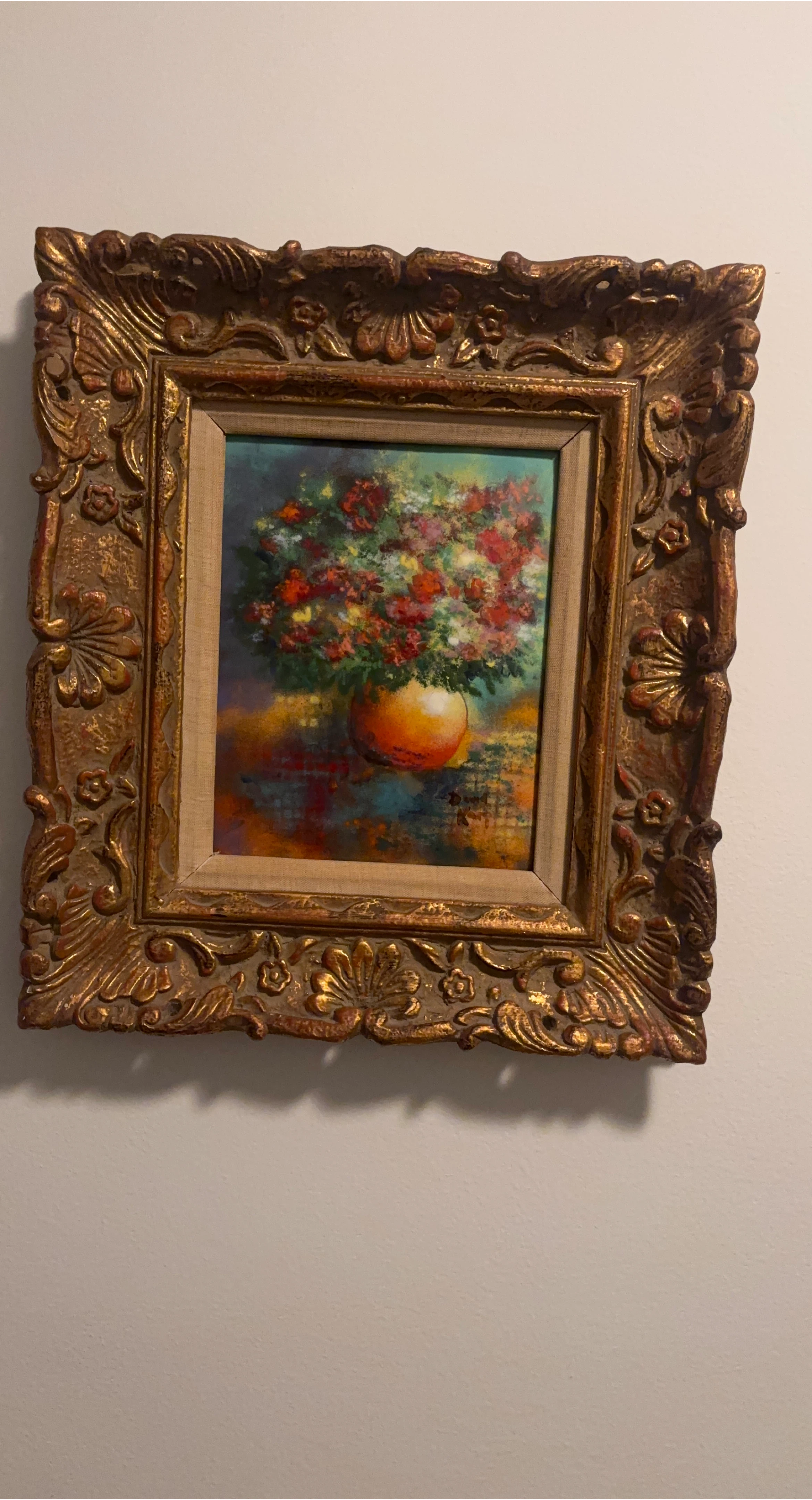 Vintage Framed Floral Painting On Metal thumbnail