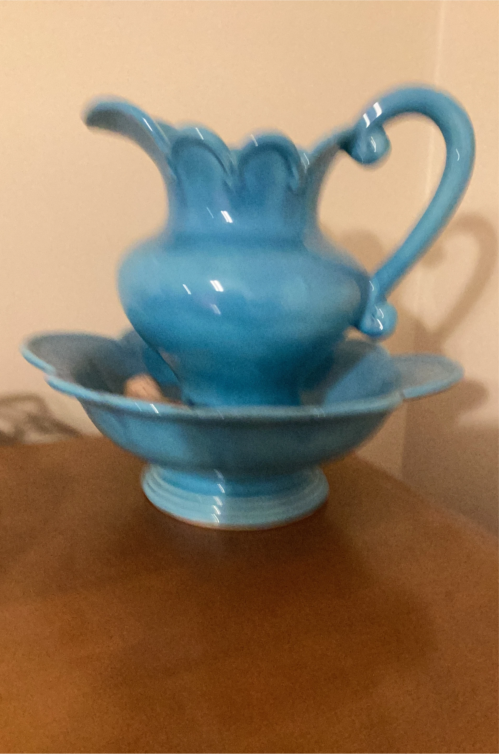 Blue Ceramic Pitcher and Bowl Set thumbnail