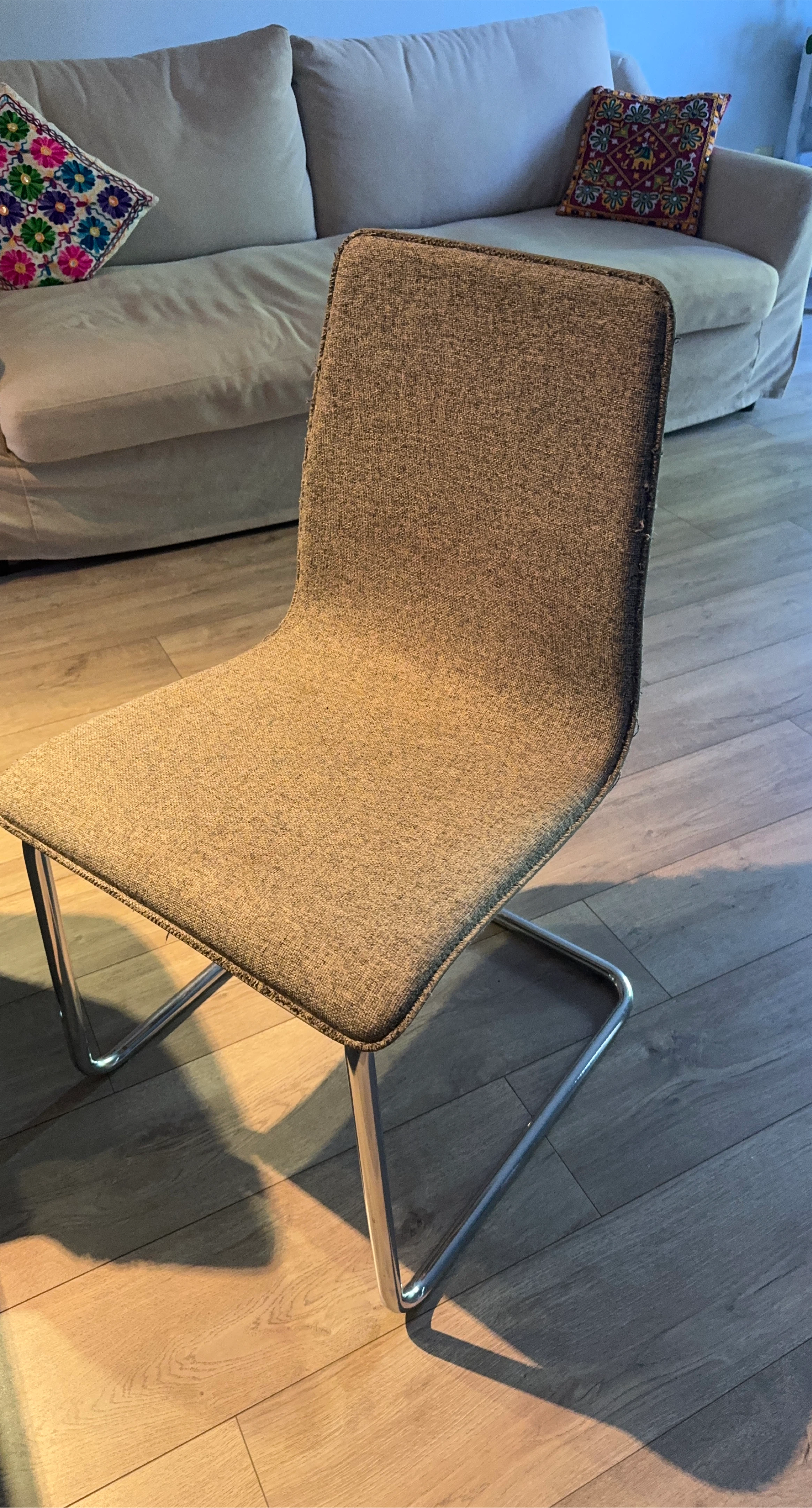 Upholstered Dining Chair - Grey Fabric, Chrome Legs thumbnail