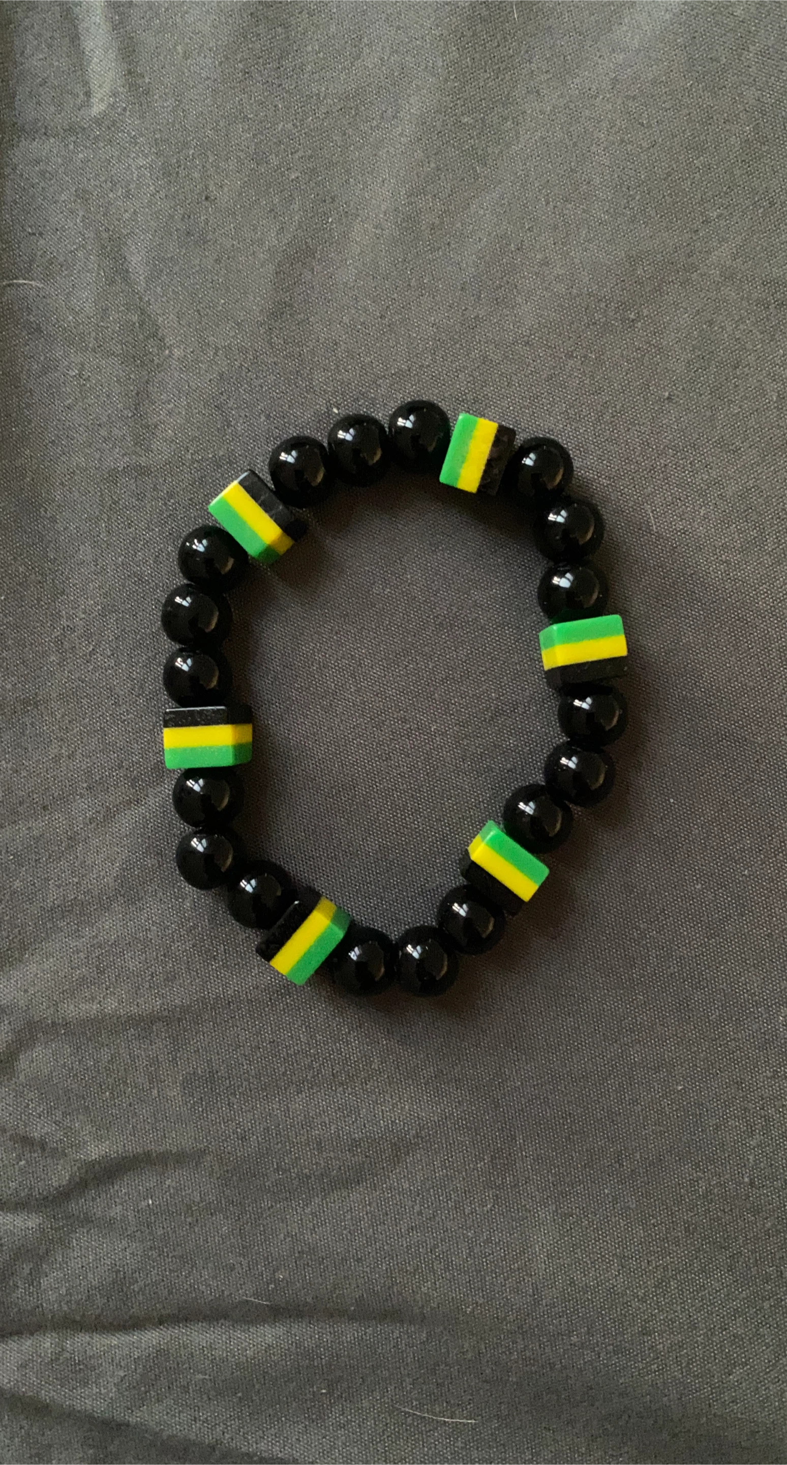 Black beaded bracelet with Jamaican flag thumbnail