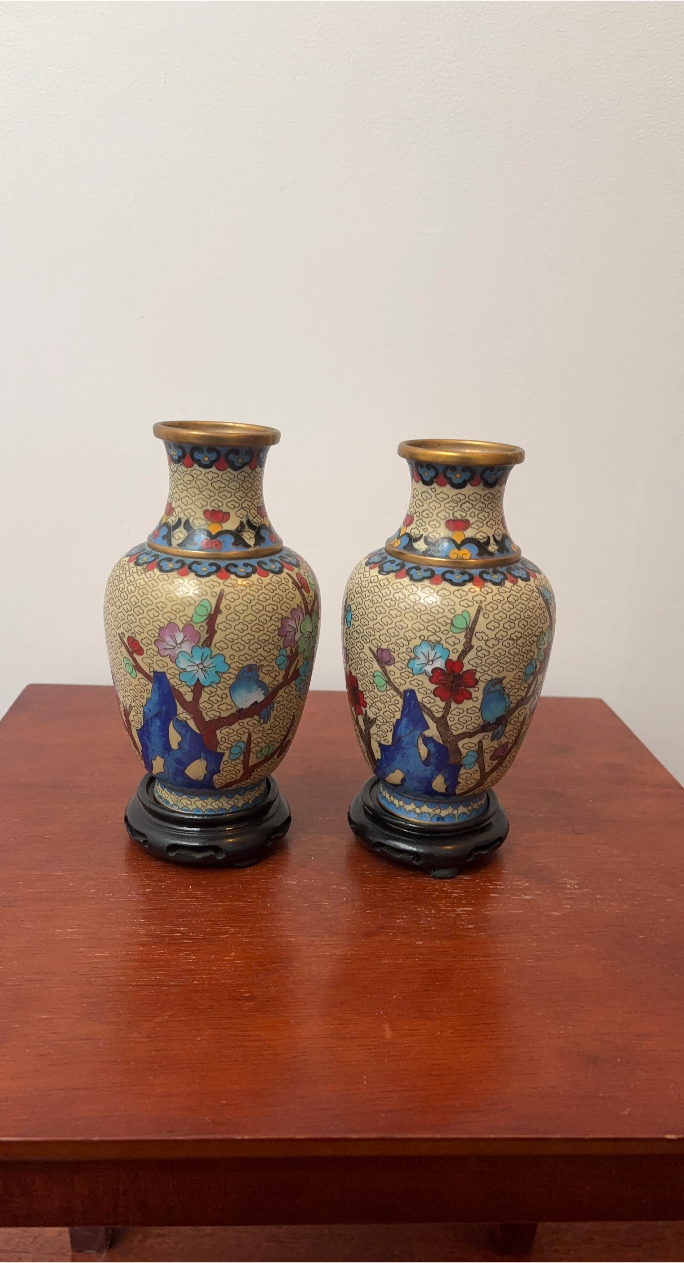 Cloisonné Vases with Floral Design Set Of 2 thumbnail